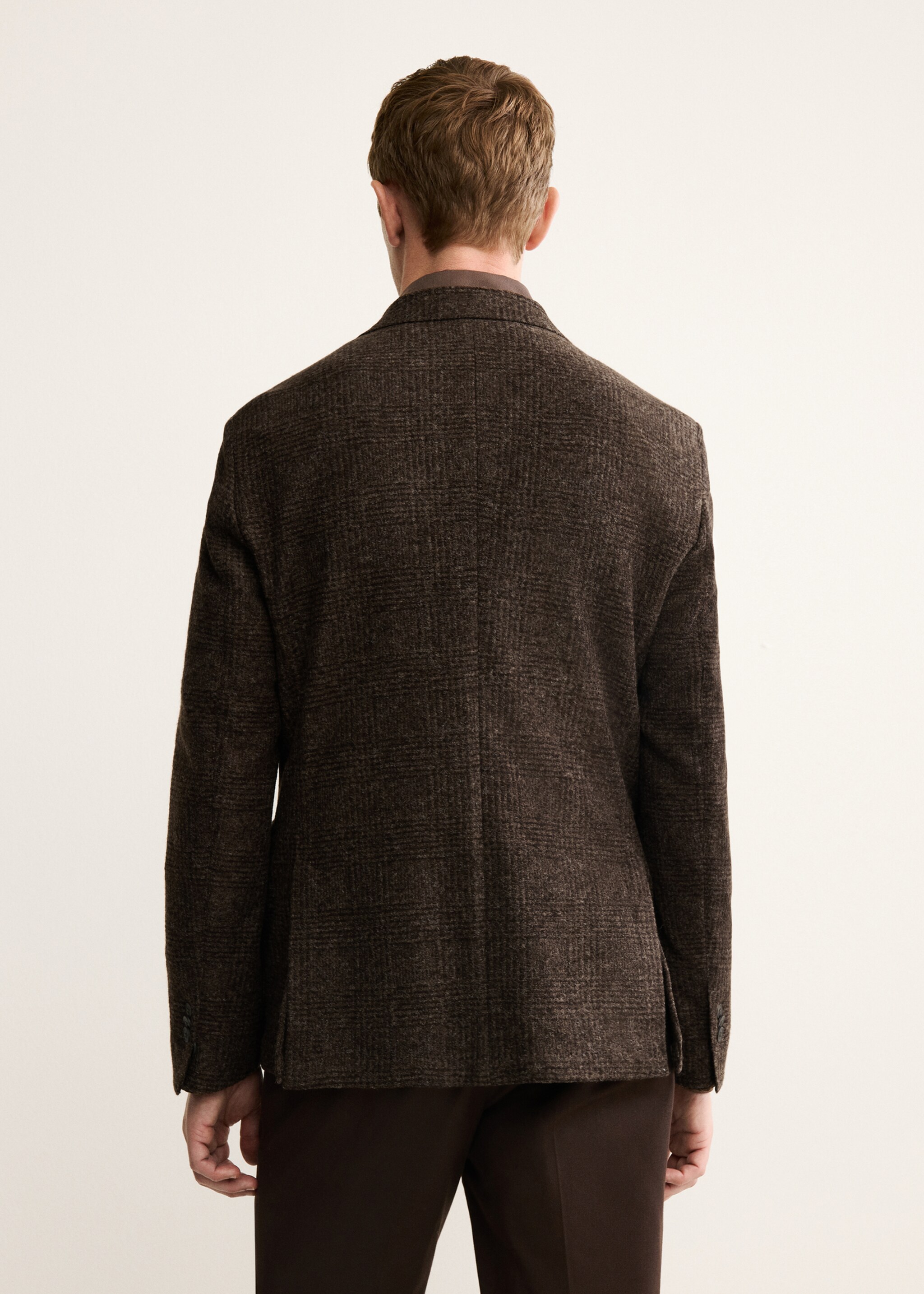 Blazer de lã slim fit de microquadrados - Verso do artigo, Castanho. Ref: 17088272-00.