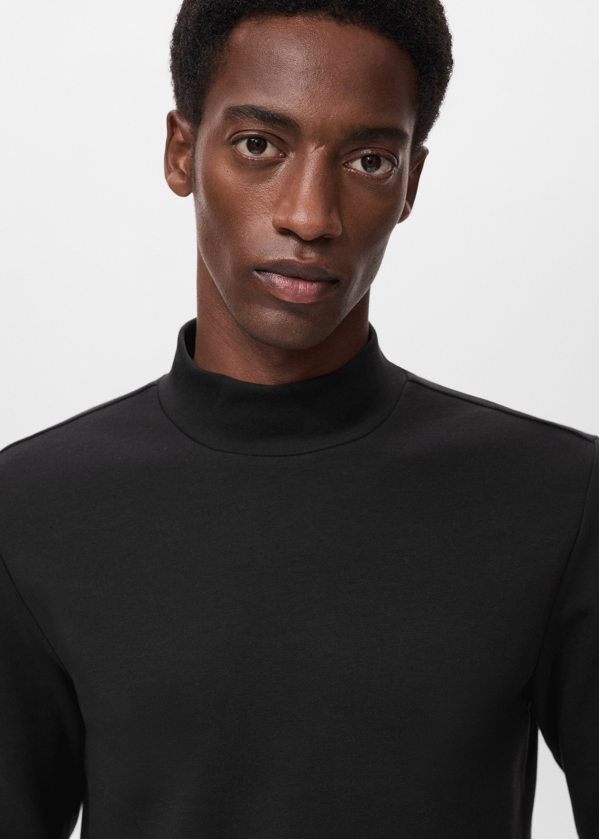 Perkins-neck long-sleeved t-shirt - Details of the article 1, Black. Ref: 17088276-00.