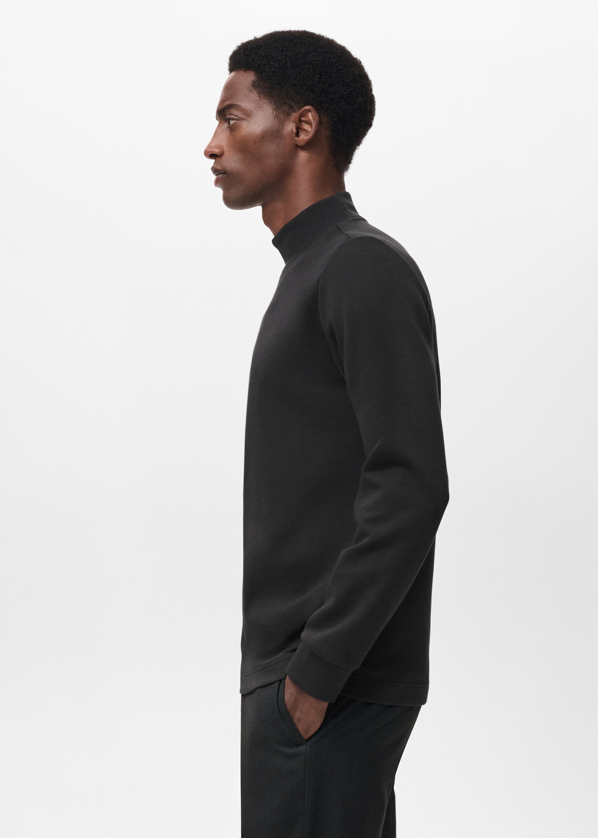 Perkins-neck long-sleeved t-shirt - Details of the article 2, Black. Ref: 17088276-00.