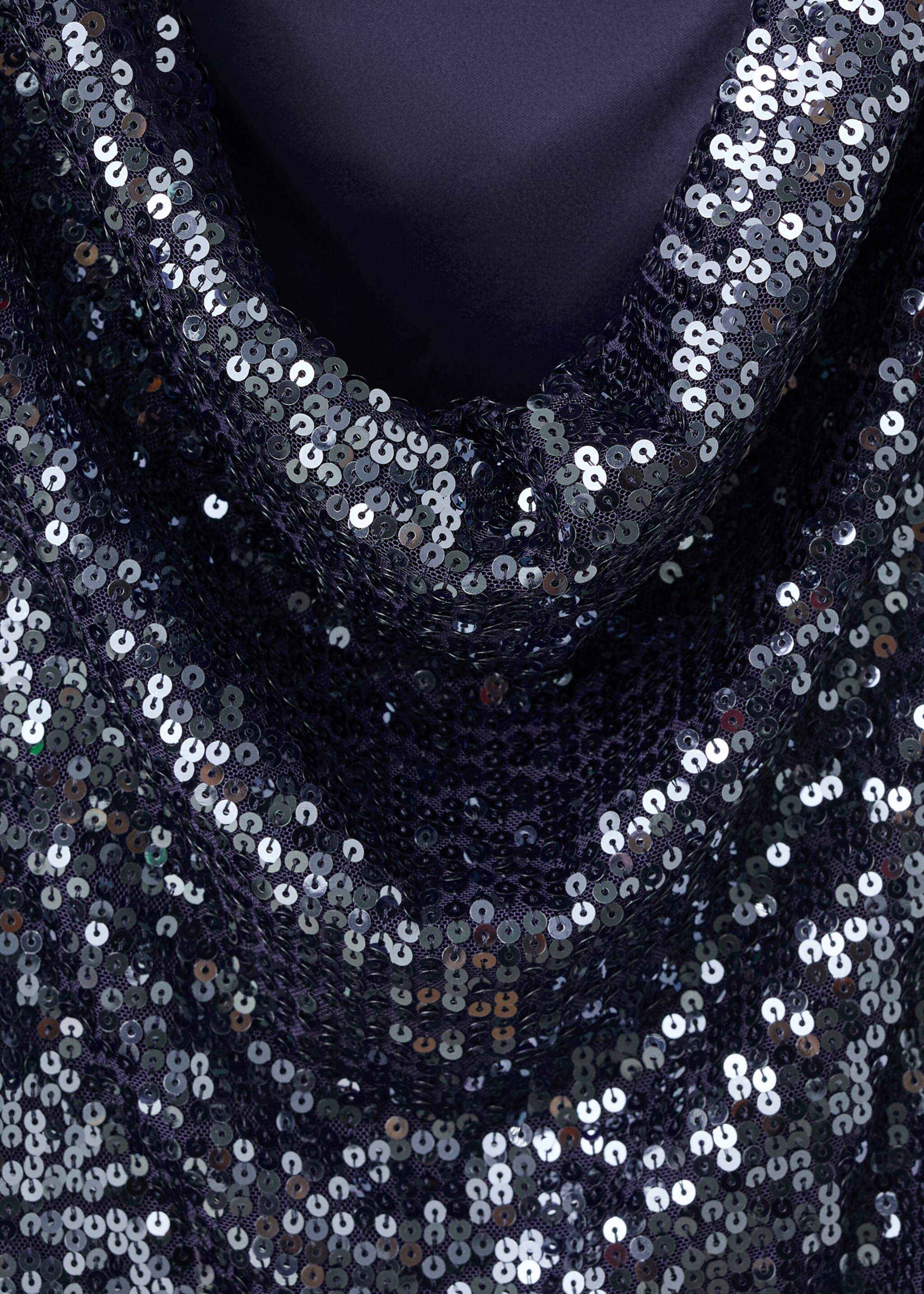 Long-sleeved sequin dress - Details of the article 8, Navy. Ref: 17088279-00.