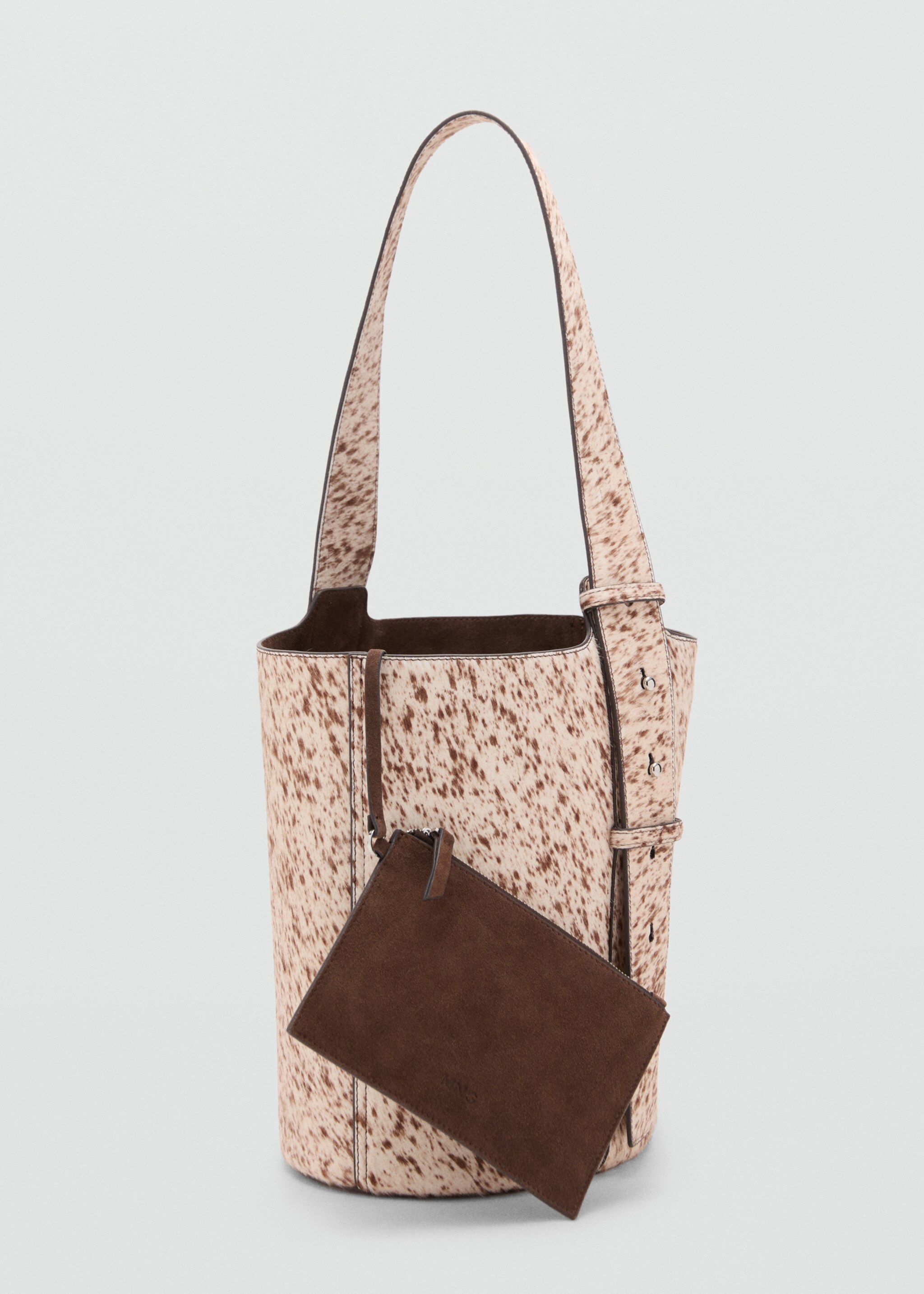 Leather and fur bucket bag - Medium plane, Brown. Ref: 17088284-00.