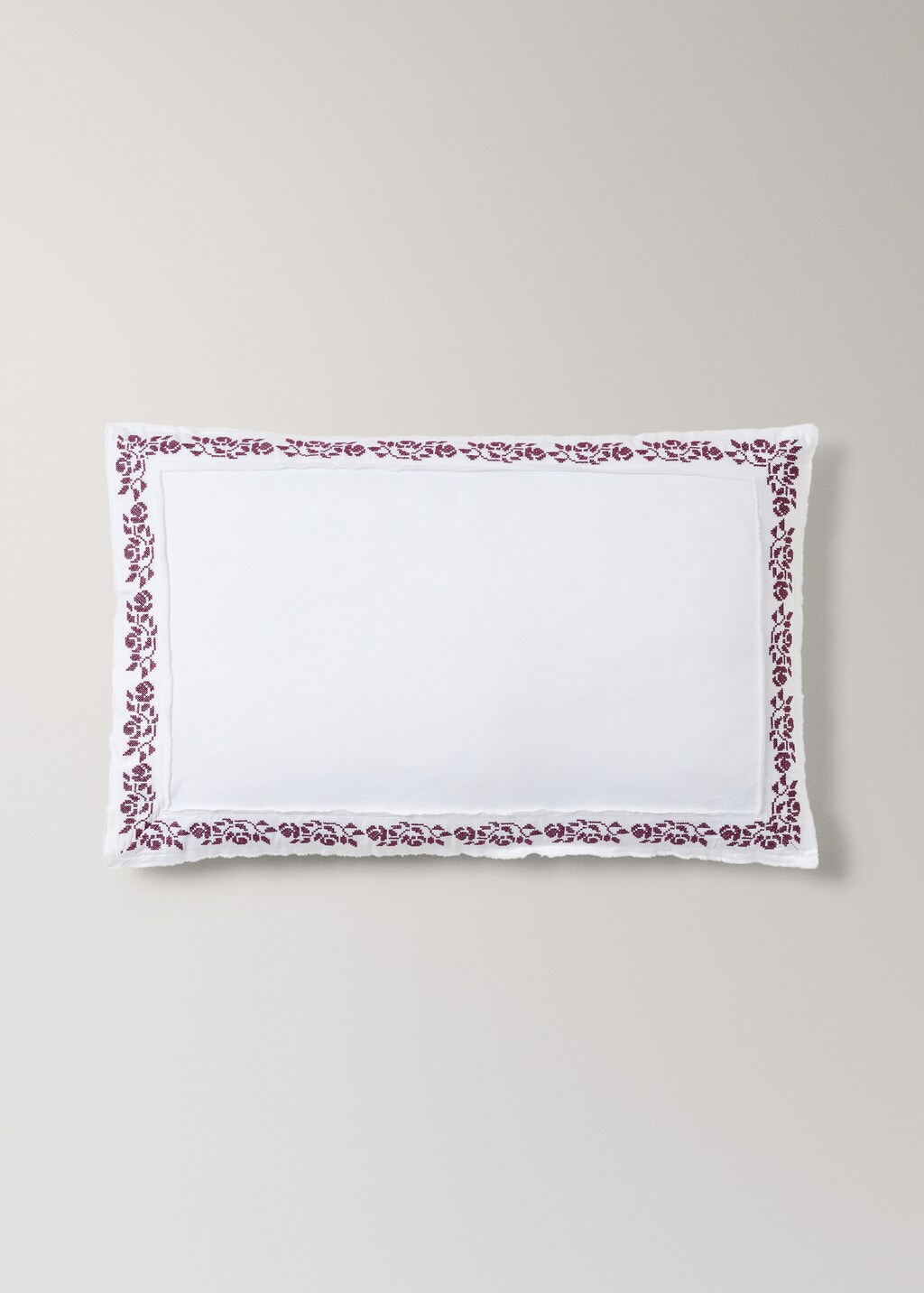 300-thread count satin cotton pillowcase with cross-stitch embroidery, 19.68 x 29.52