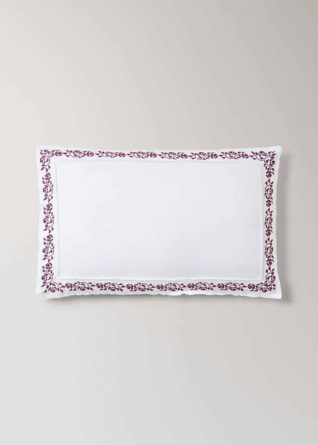 300-thread count satin cotton pillowcase with cross-stitch embroidery, 19.68 x 29.52