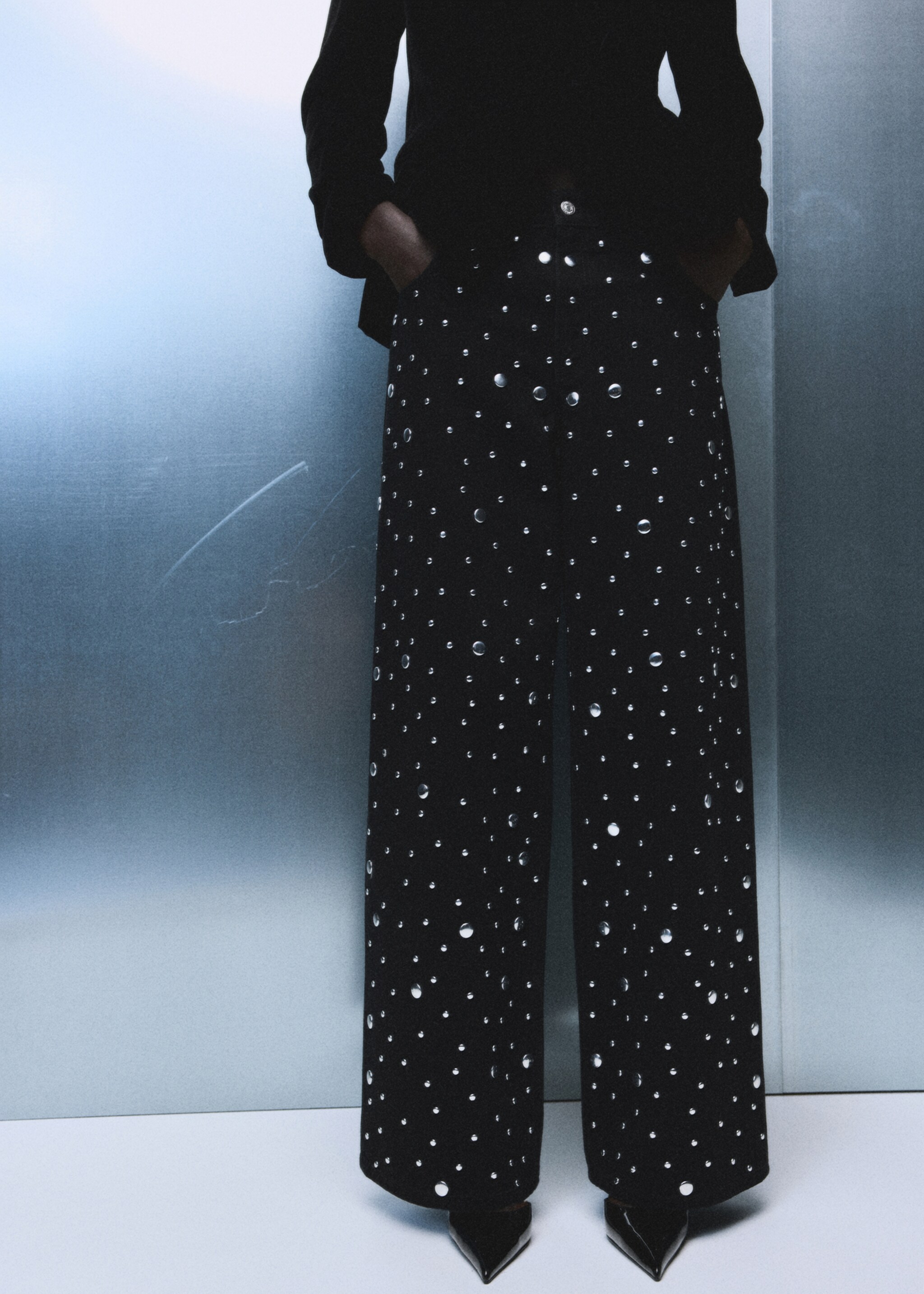 Straight-fit jeans with studs - Medium plane, Black denim. Ref: 17088289-00.
