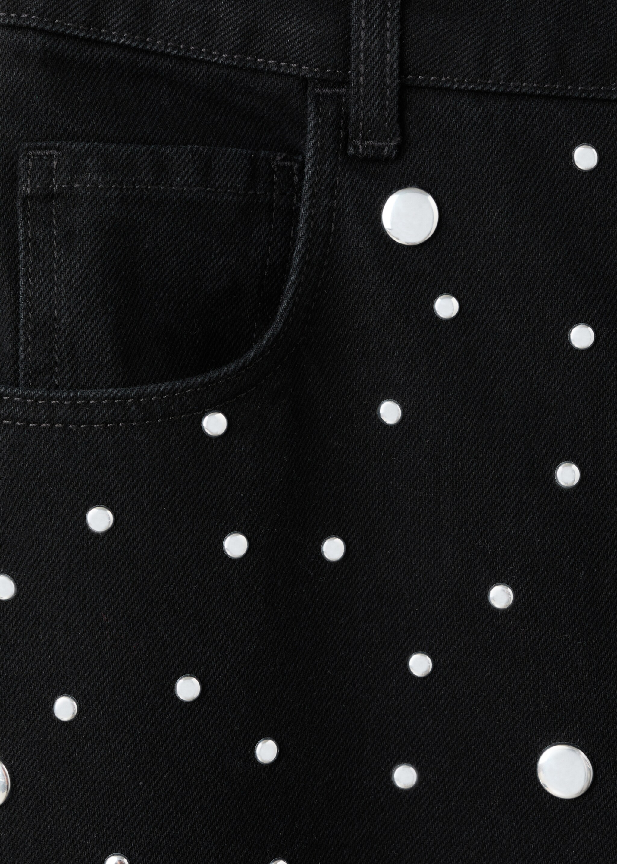 Straight-fit jeans with studs - Details of the article 0, Black denim. Ref: 17088289-00.