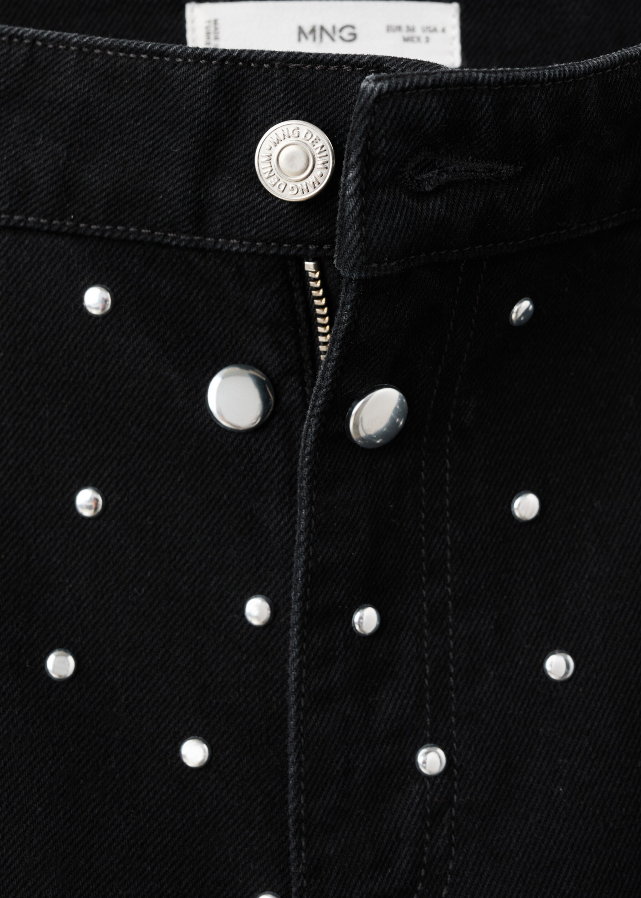 Straight-fit jeans with studs - Details of the article 8, Black denim. Ref: 17088289-00.