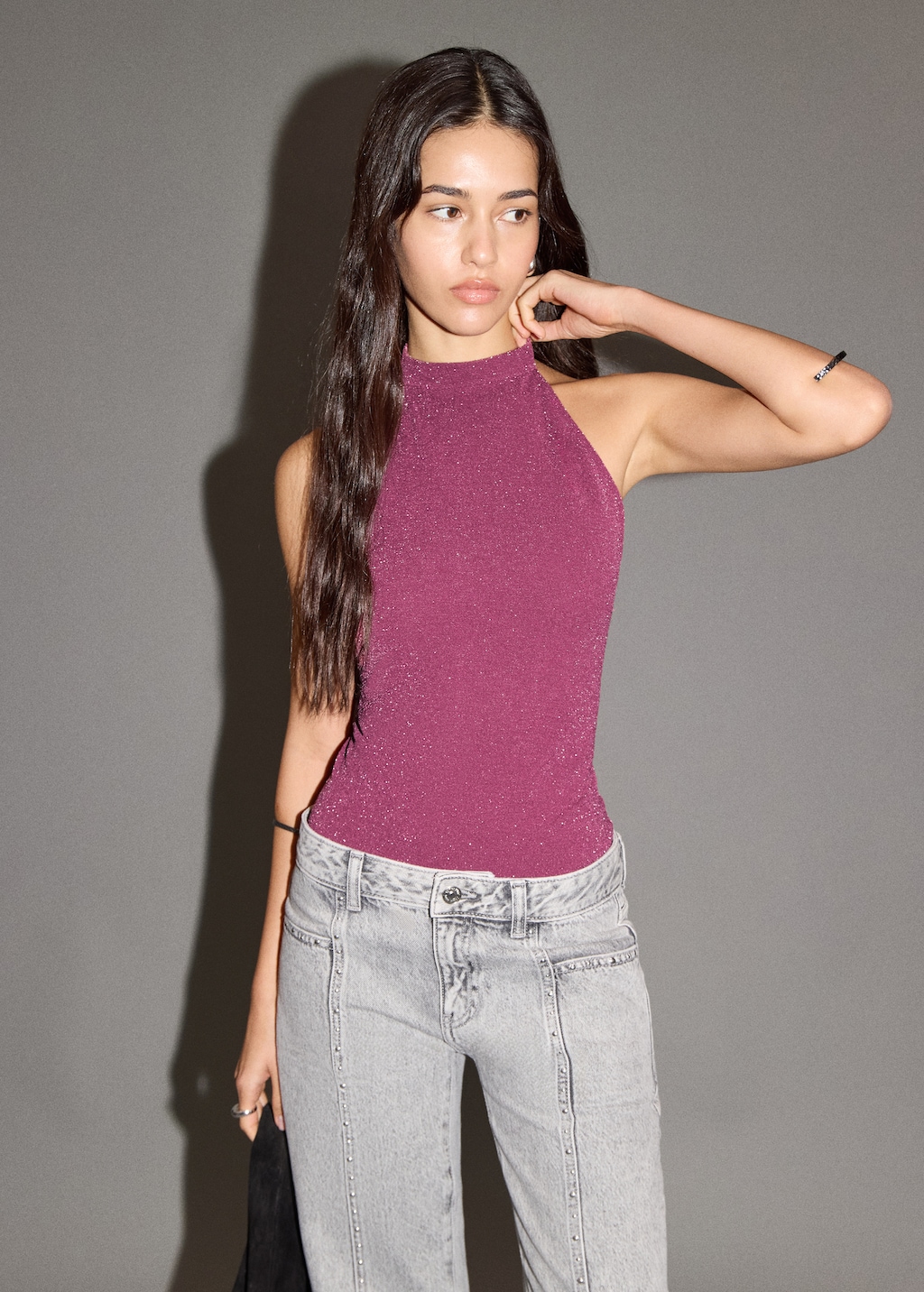 Halter-neck lurex bodysuit