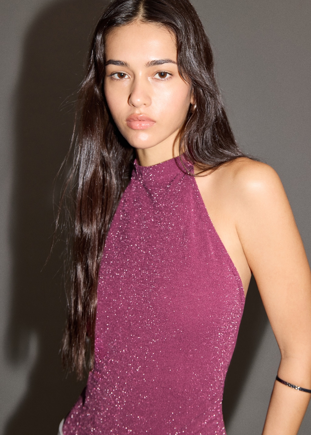 Halter-neck lurex bodysuit