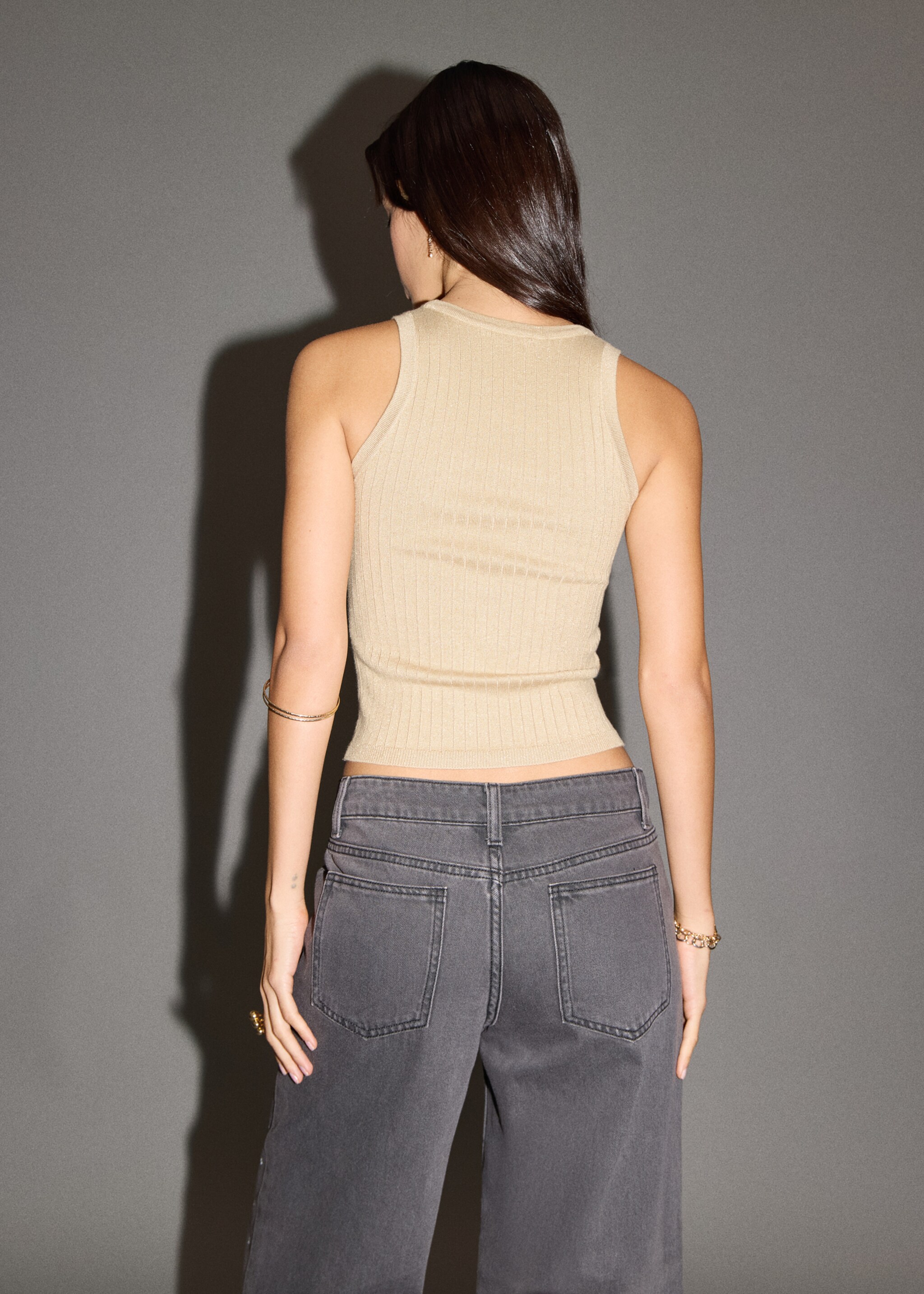 Lurex ribbed top - Reverse of the article, Gold. Ref: 17088634-00.