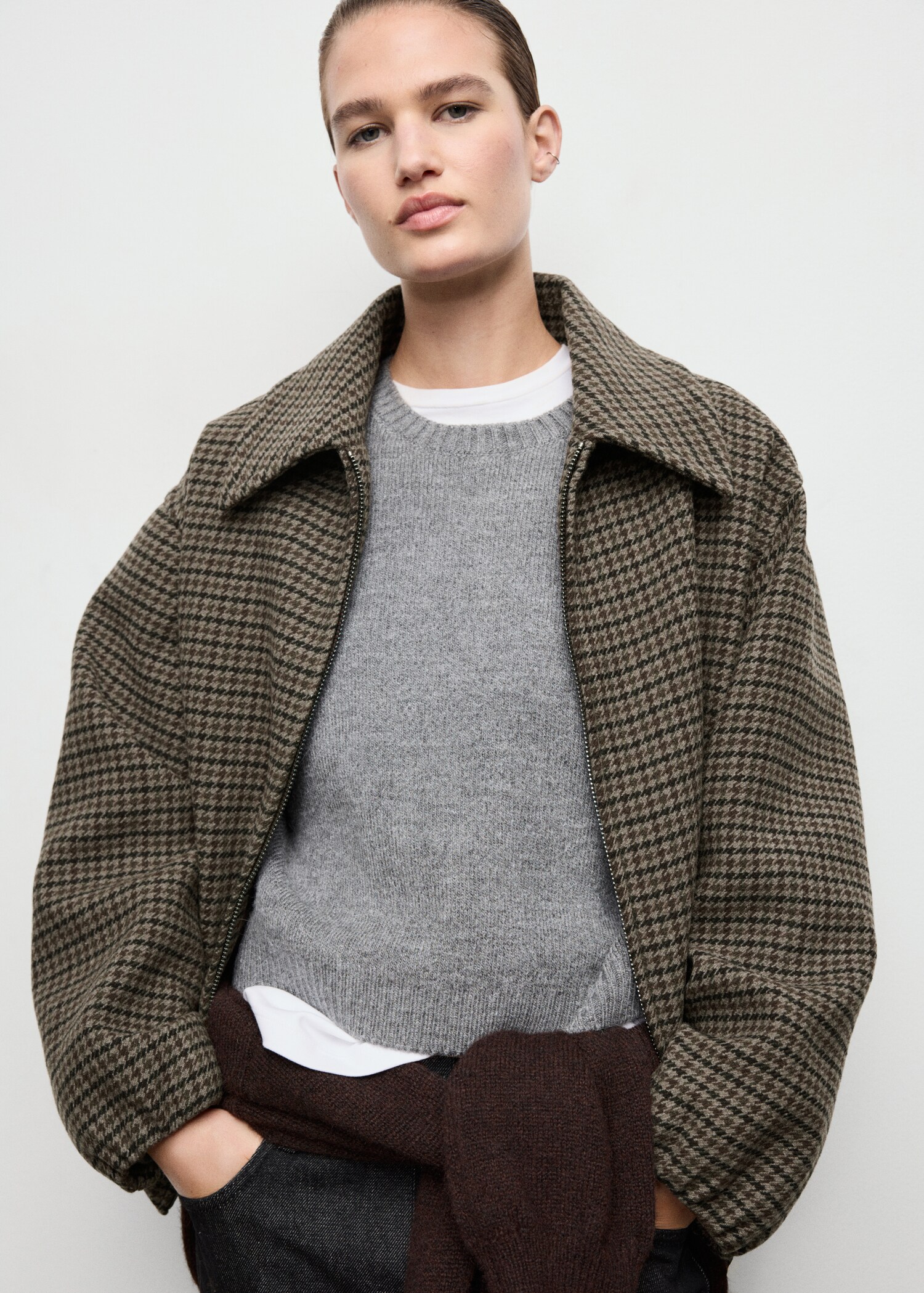 Veste laine pied-de-poule - Plan moyen