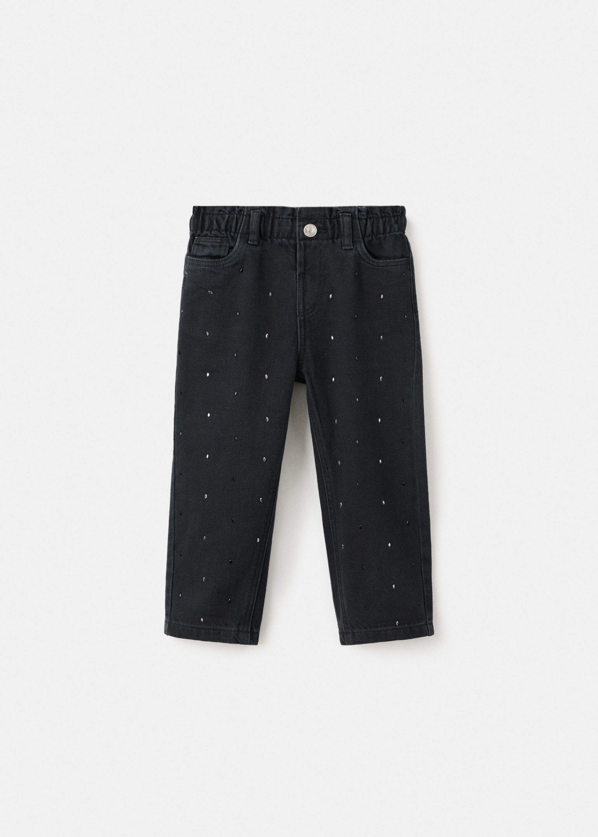 Straight jeans with rhinestone detail - Article without model, Black denim. Ref: 17089098-00.