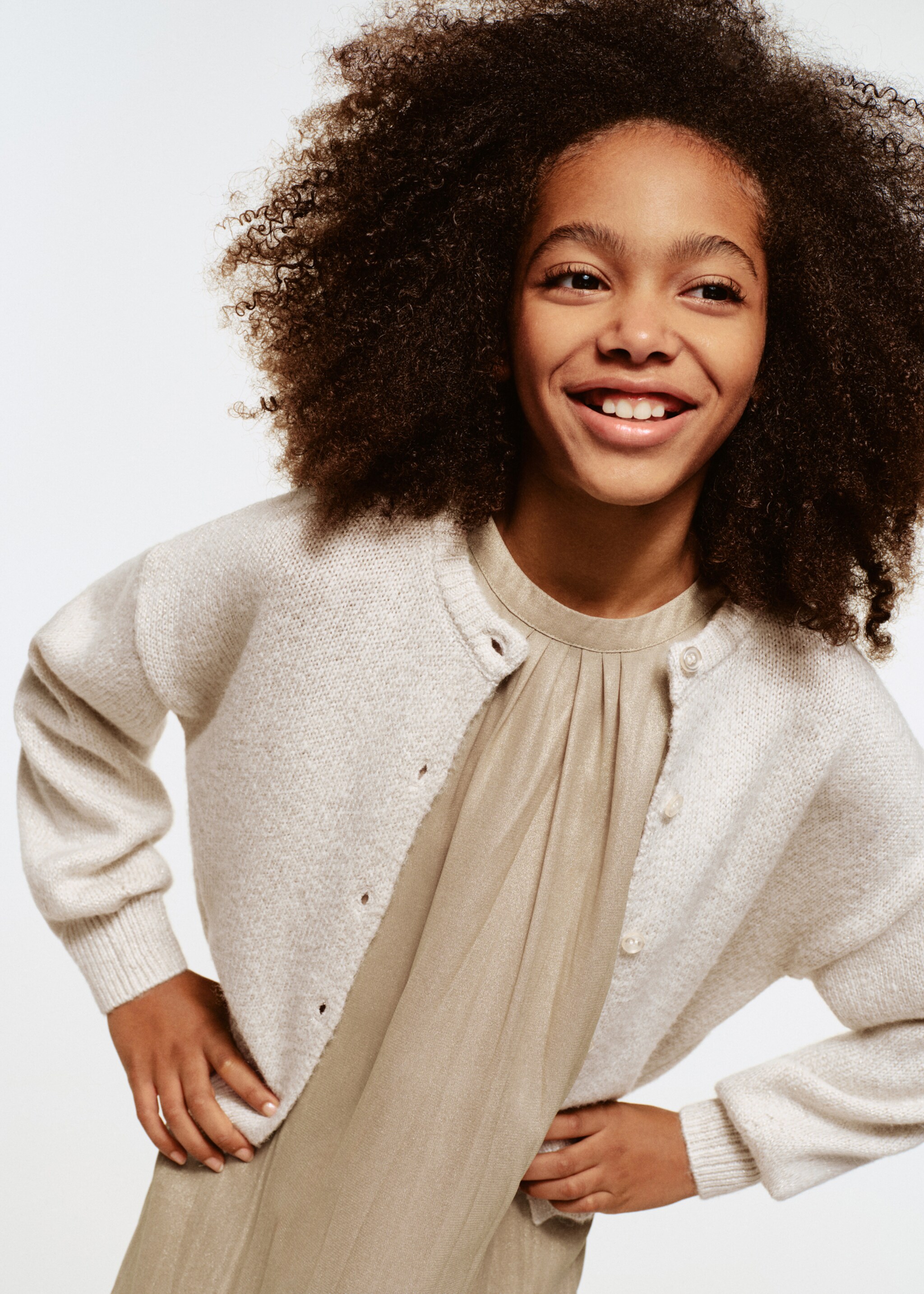 Knitted cardigan with shiny details - Medium plane, Ecru. Ref: 17089102-00.