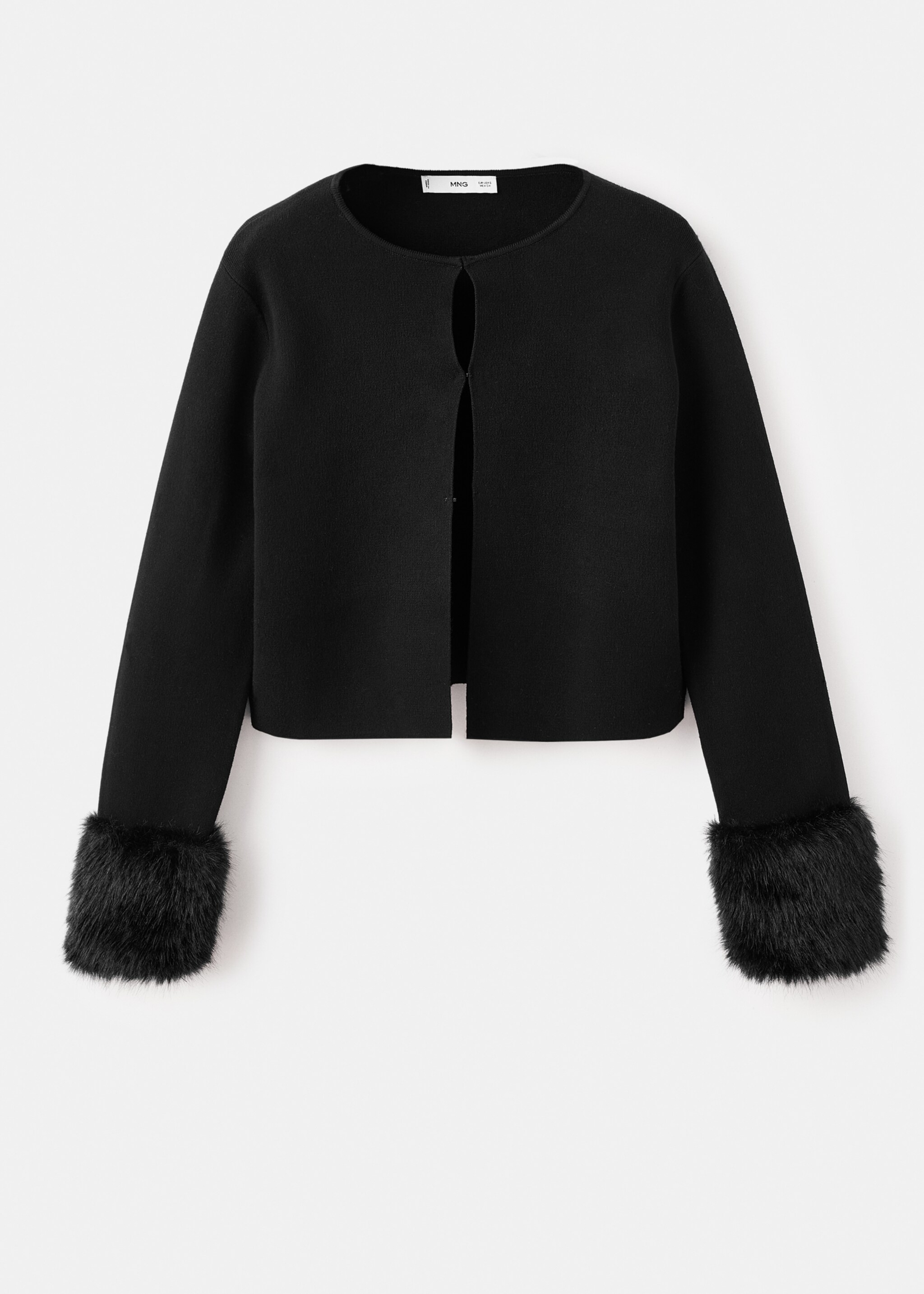 Cardigan with fur-effect cuffs - Article without model, Black. Ref: 17089105-00.