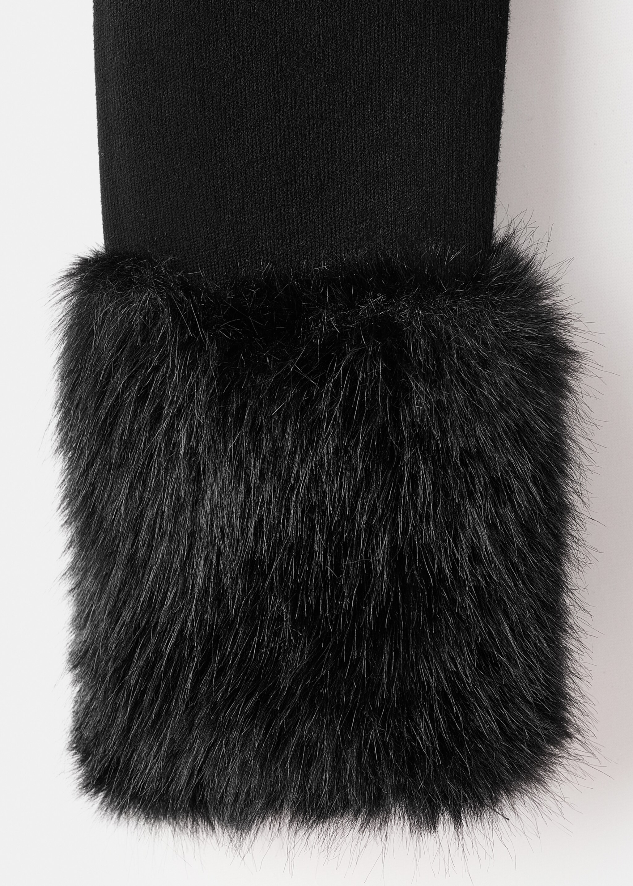 Cardigan with fur-effect cuffs - Details of the article 0, Black. Ref: 17089105-00.
