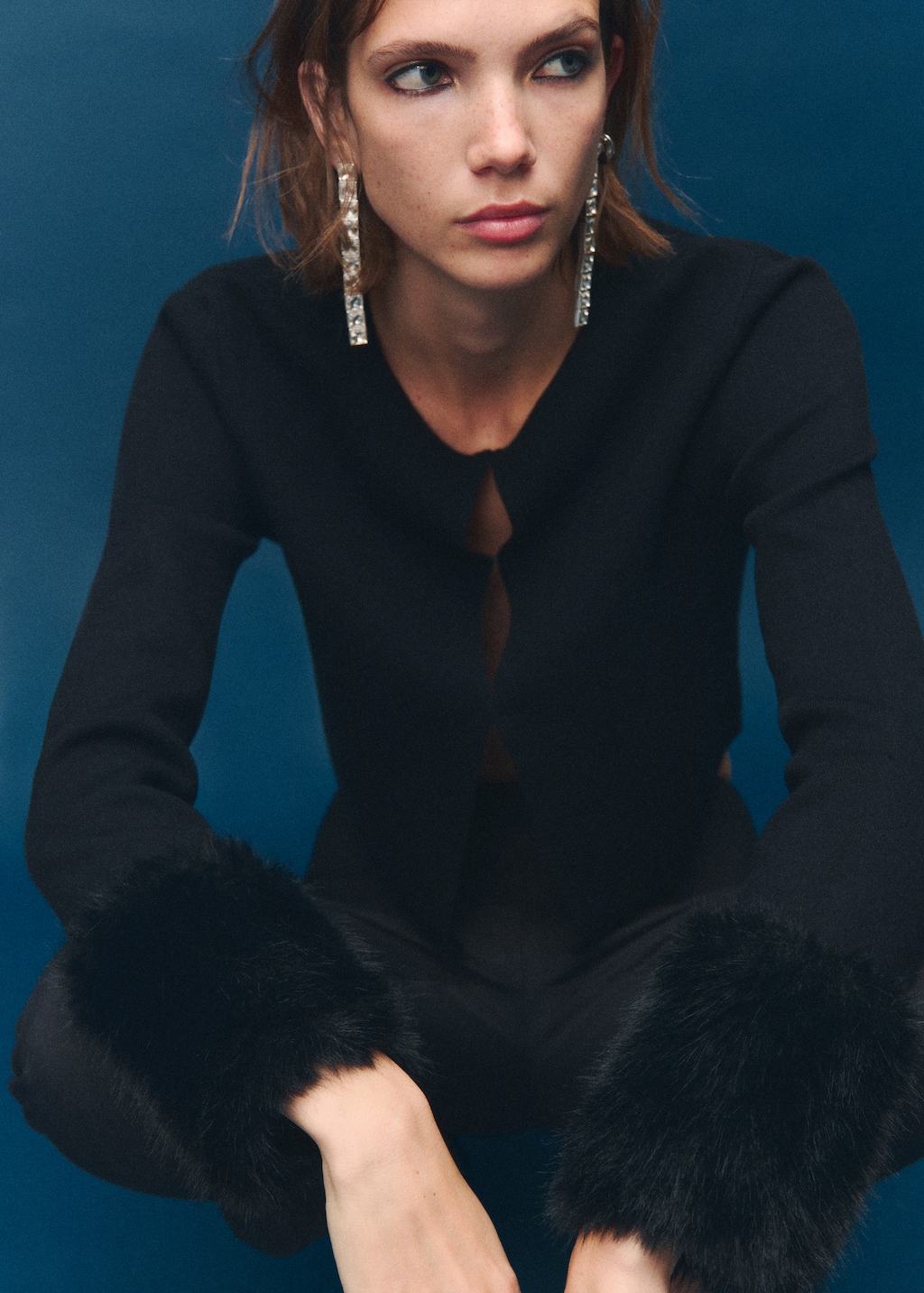 Cardigan with faux-fur cuffs