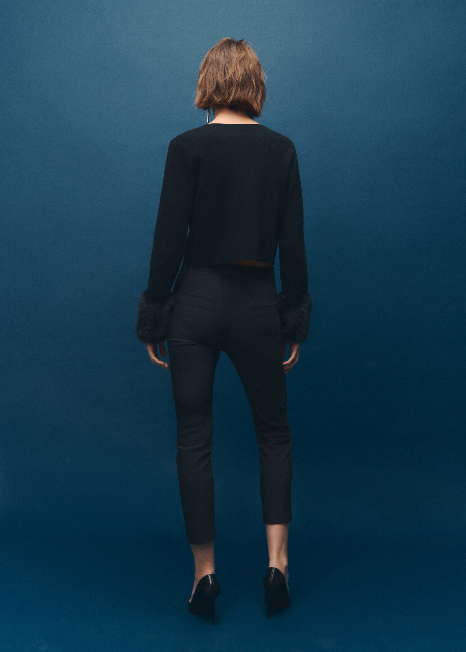 Cardigan with fur-effect cuffs - Reverse of the article