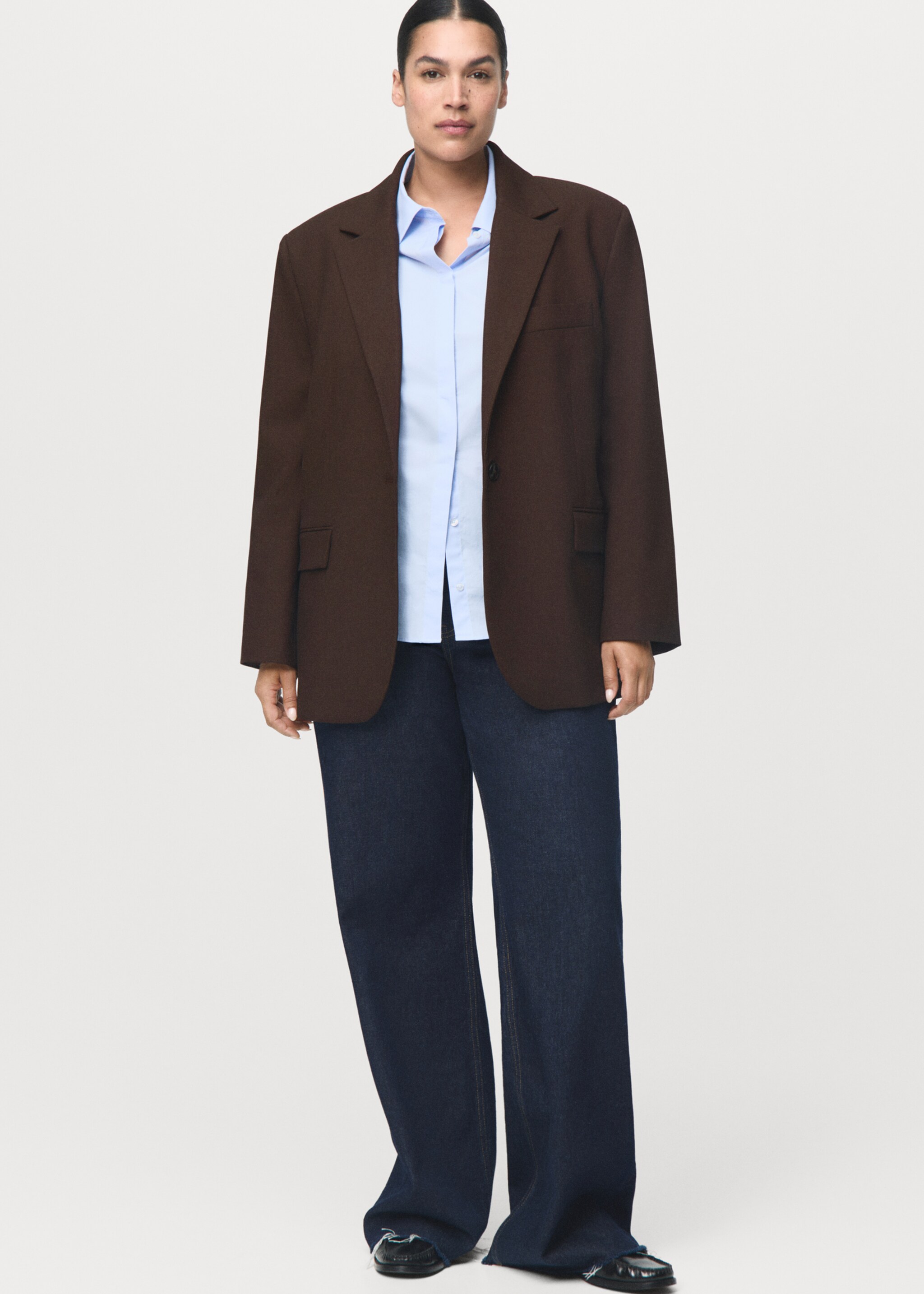 Straight-fit suit jacket - Details of the article 3, Chocolate. Ref: 17089111-00.