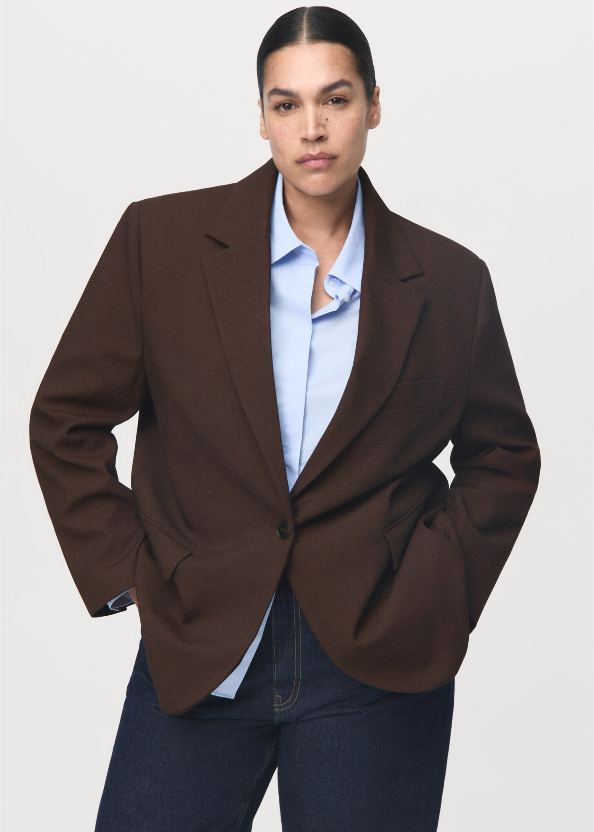 Straight-fit suit jacket - Details of the article 5, Chocolate. Ref: 17089111-00.