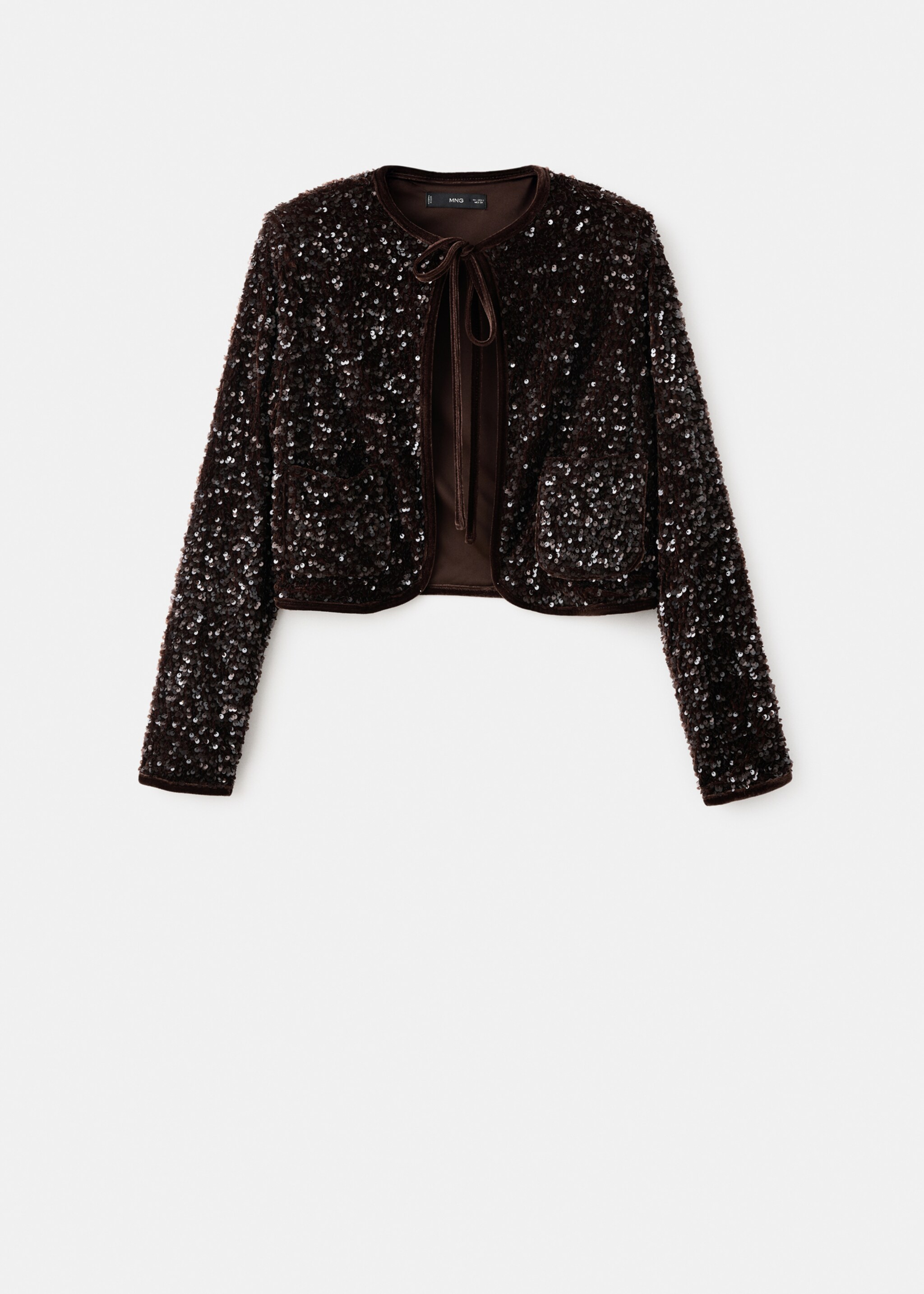 Velvet sequin jacket with bow - منتج دون نموذج, شوكولاتة. Ref: 17089112-00.