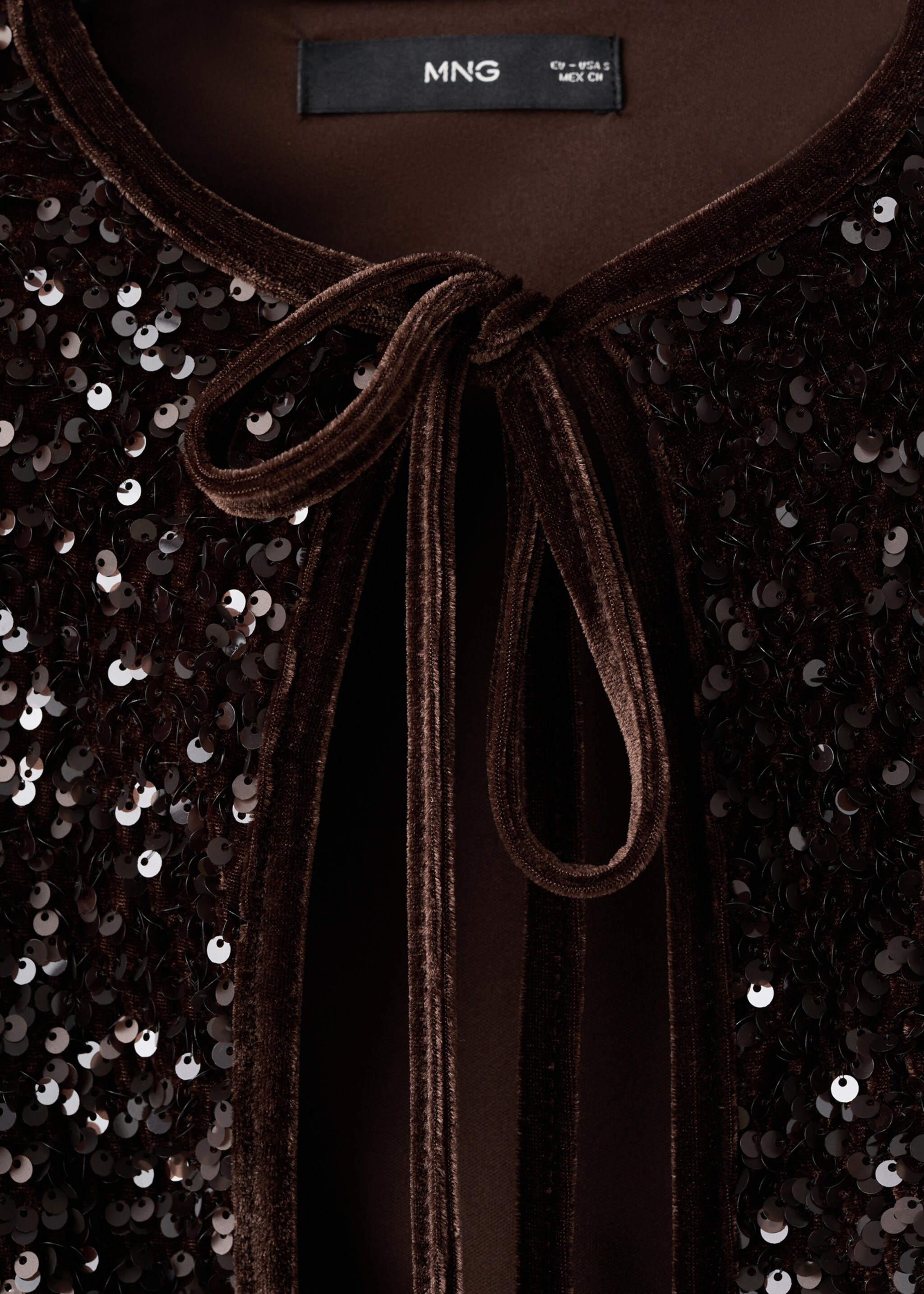 Velvet sequin jacket with bow - تفاصيل المنتج 8, شوكولاتة. Ref: 17089112-00.