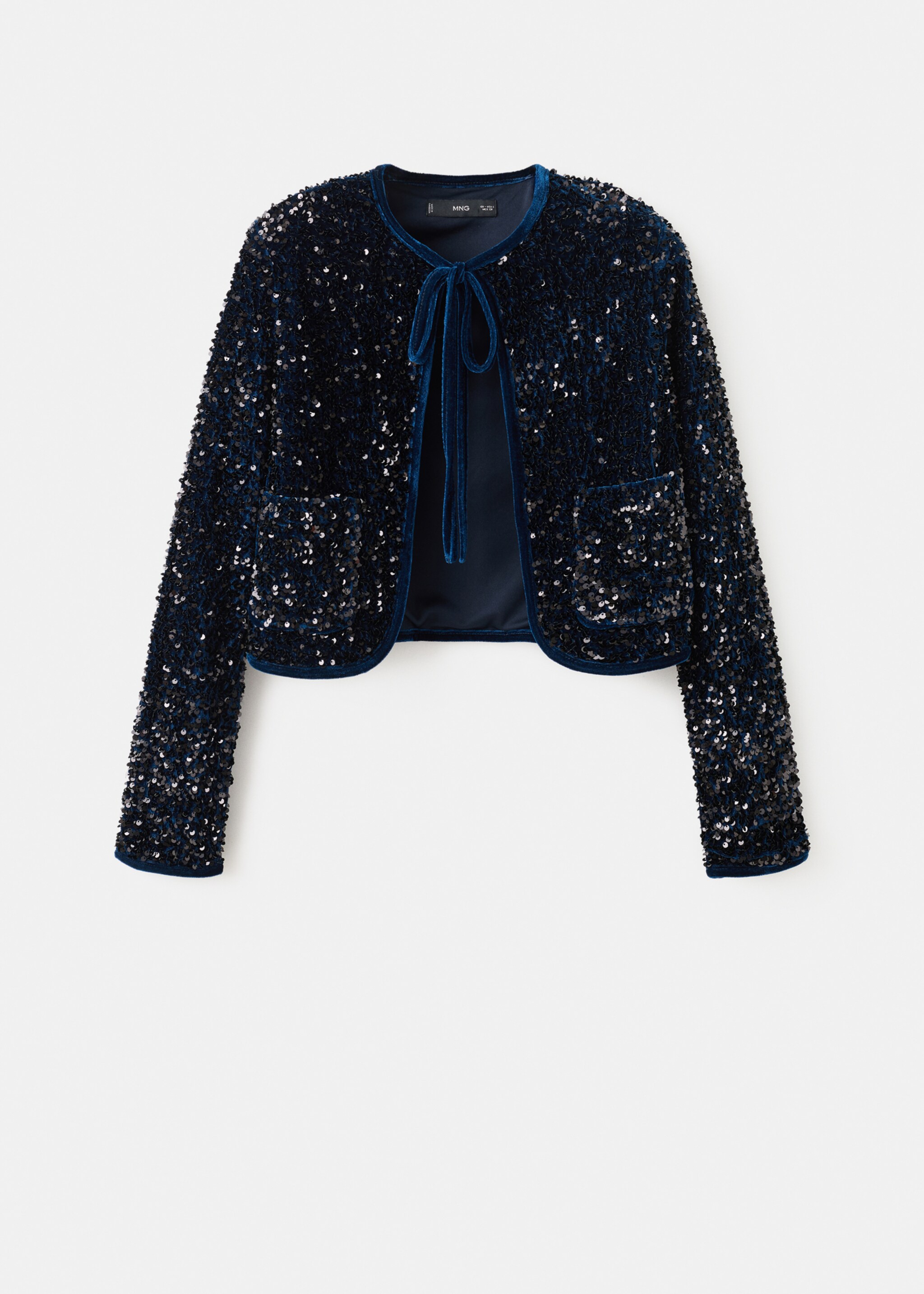 Velvet jacket with sequins and bow - Article without model, Navy. Ref: 17089112-00.