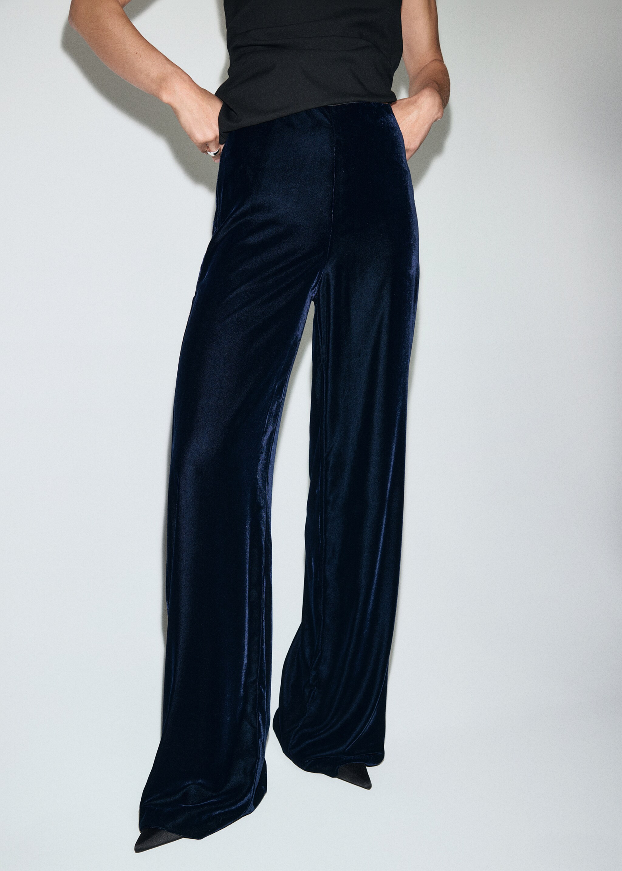 Pantalon costume velours - Plan moyen, Bleu marine. Ref: 17089115-00.