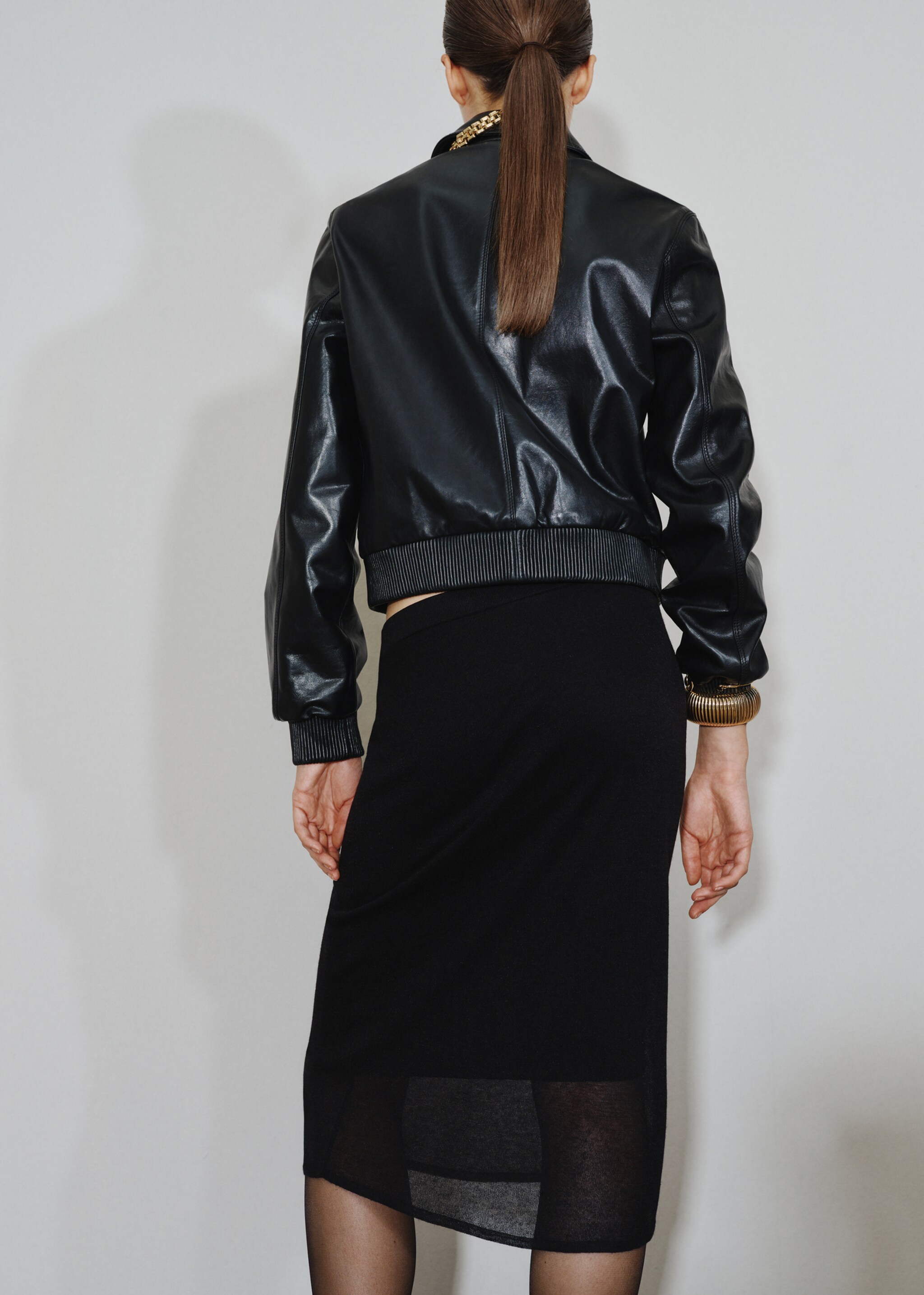 Ribbed midi skirt - Reverse of the article, Black. Ref: 17089118-00.