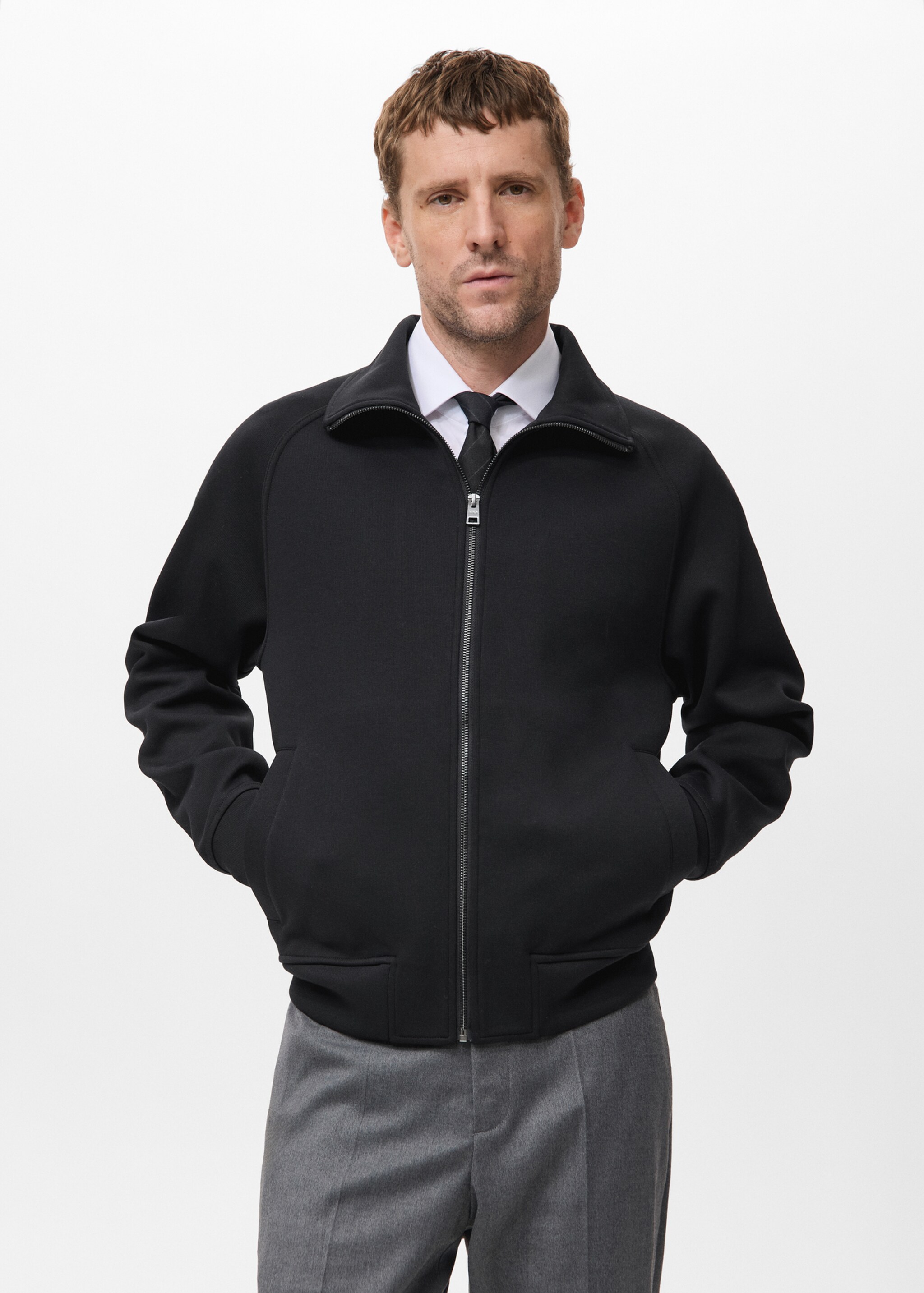 Sweat-shirt coton fermeture Éclair - Plan moyen, Noir. Ref: 17089206-00.