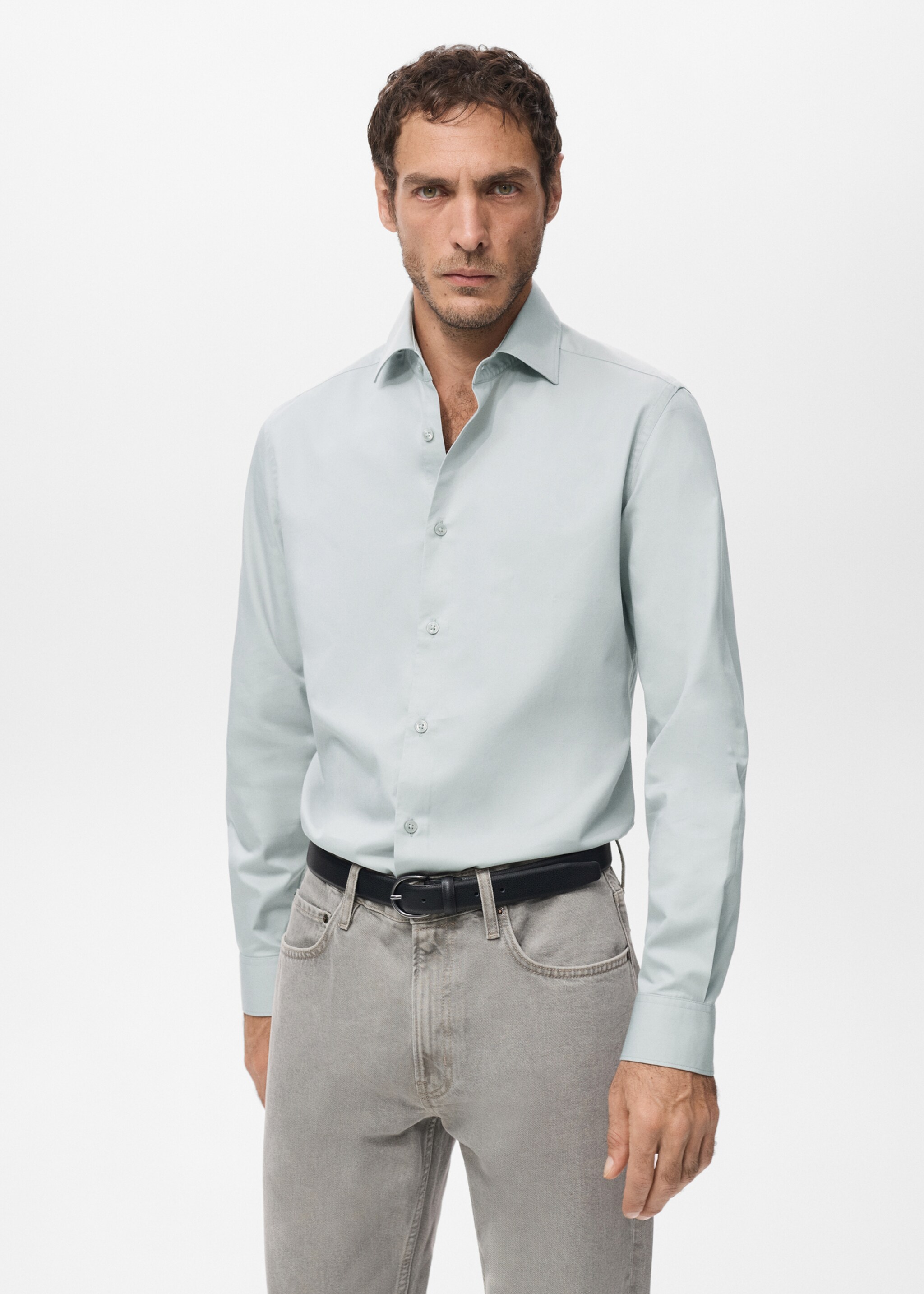 Slim fit shirt cotton and lyocell - Medium plane, Ice Grey. Ref: 17089213-00.