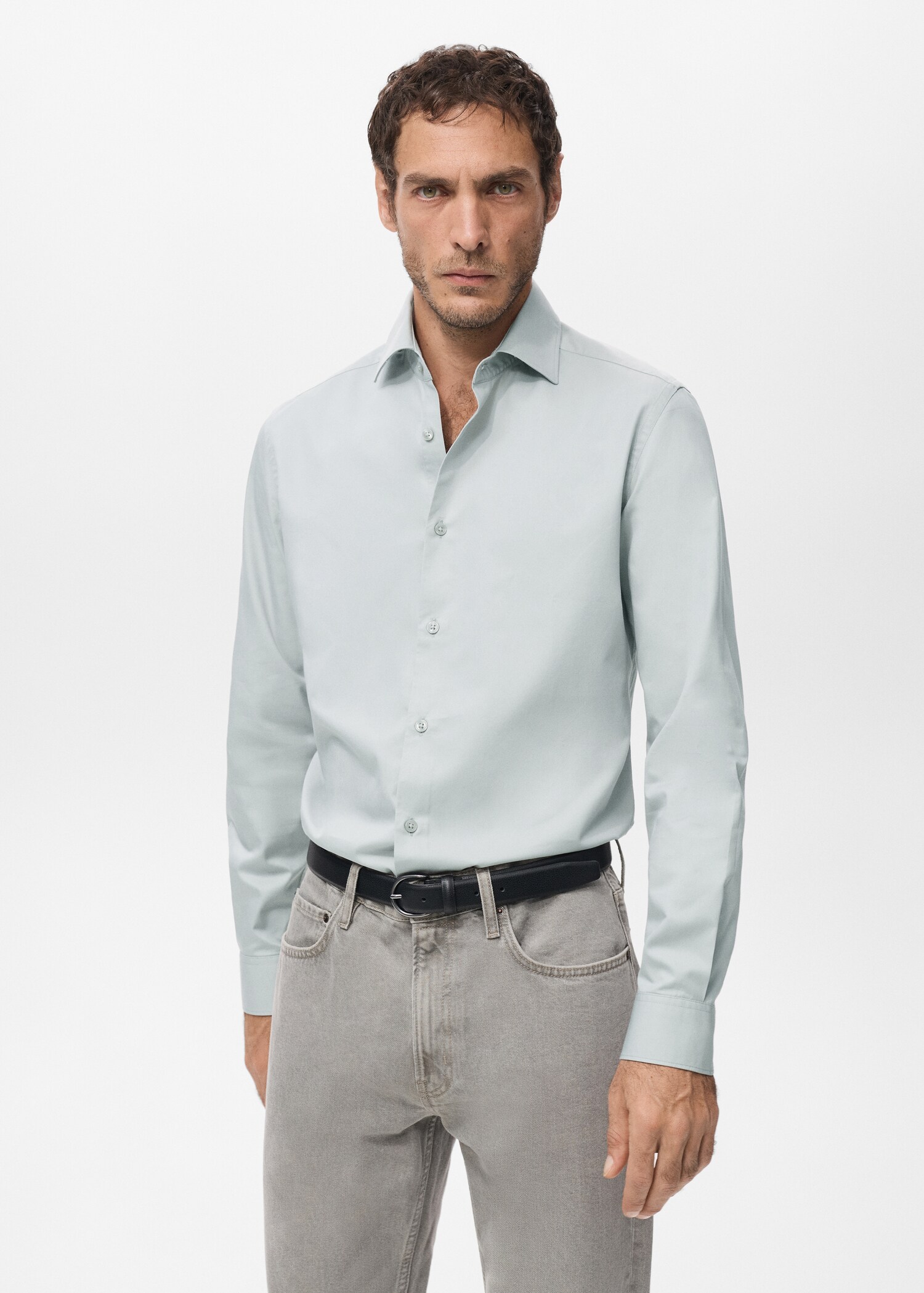 Slim fit shirt cotton and lyocell - Medium plane