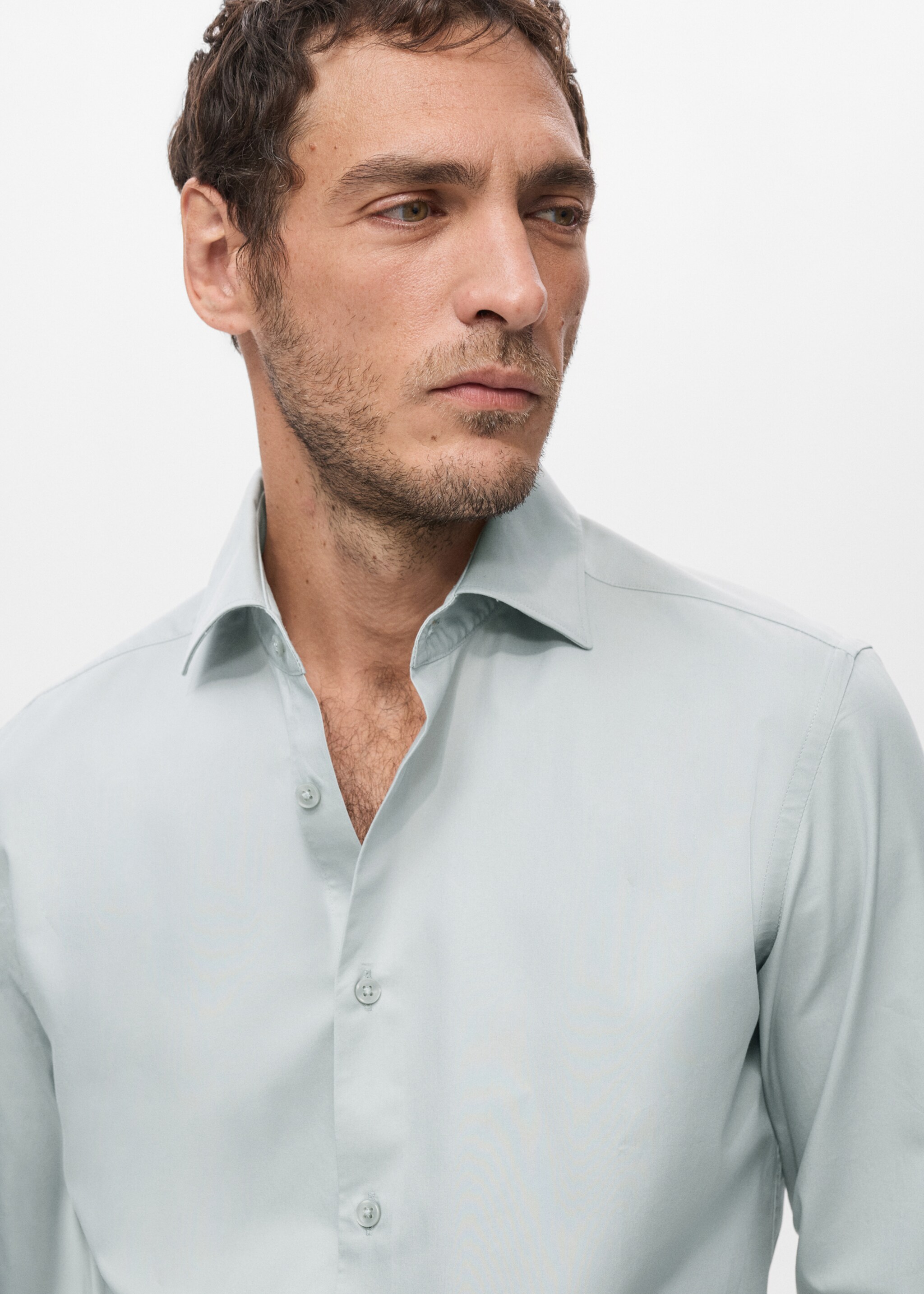 Slim fit shirt cotton and lyocell - Details of the article 1, Ice Grey. Ref: 17089213-00.