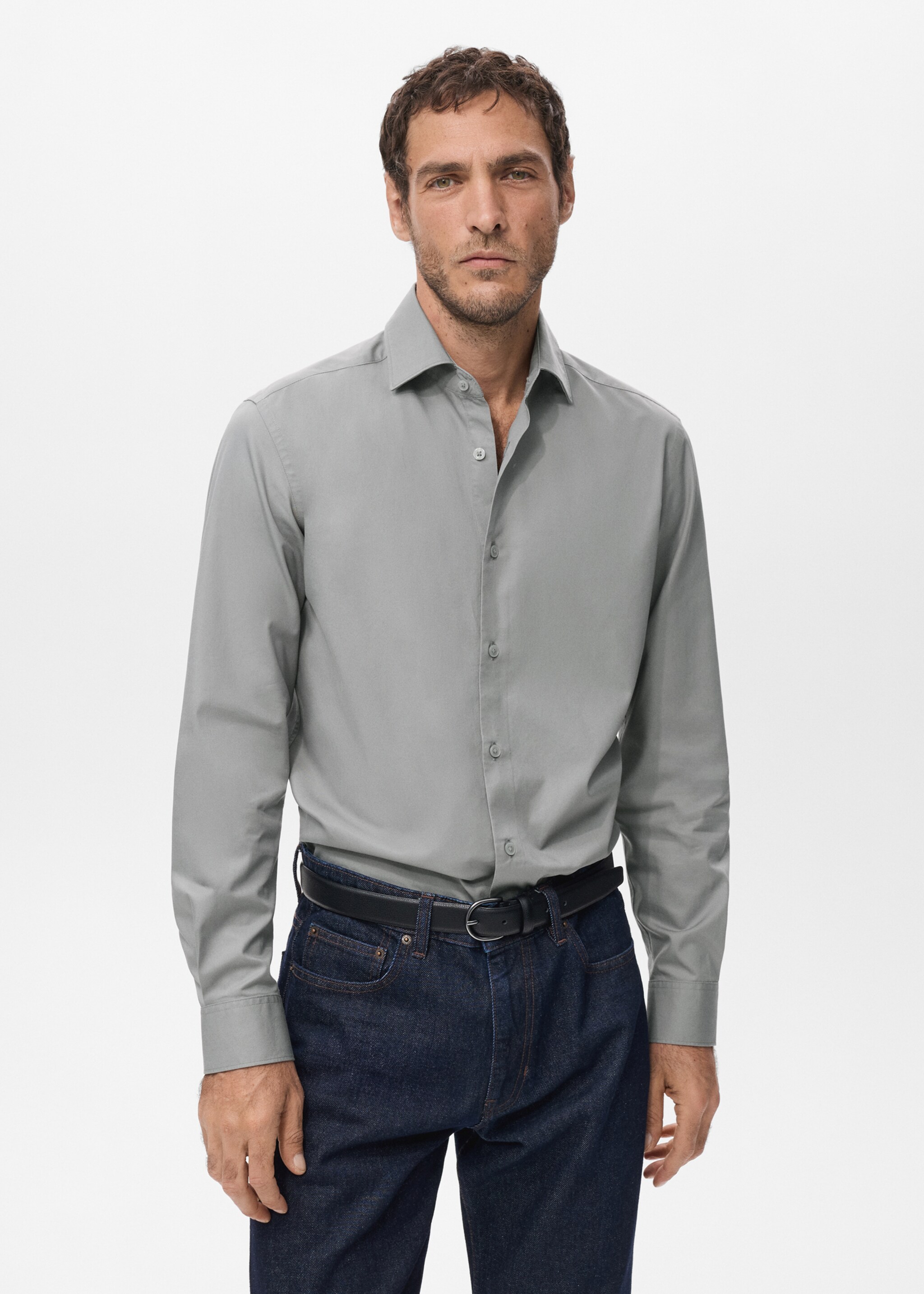 Slim fit shirt cotton and lyocell - Medium plane, Grey. Ref: 17089213-00.