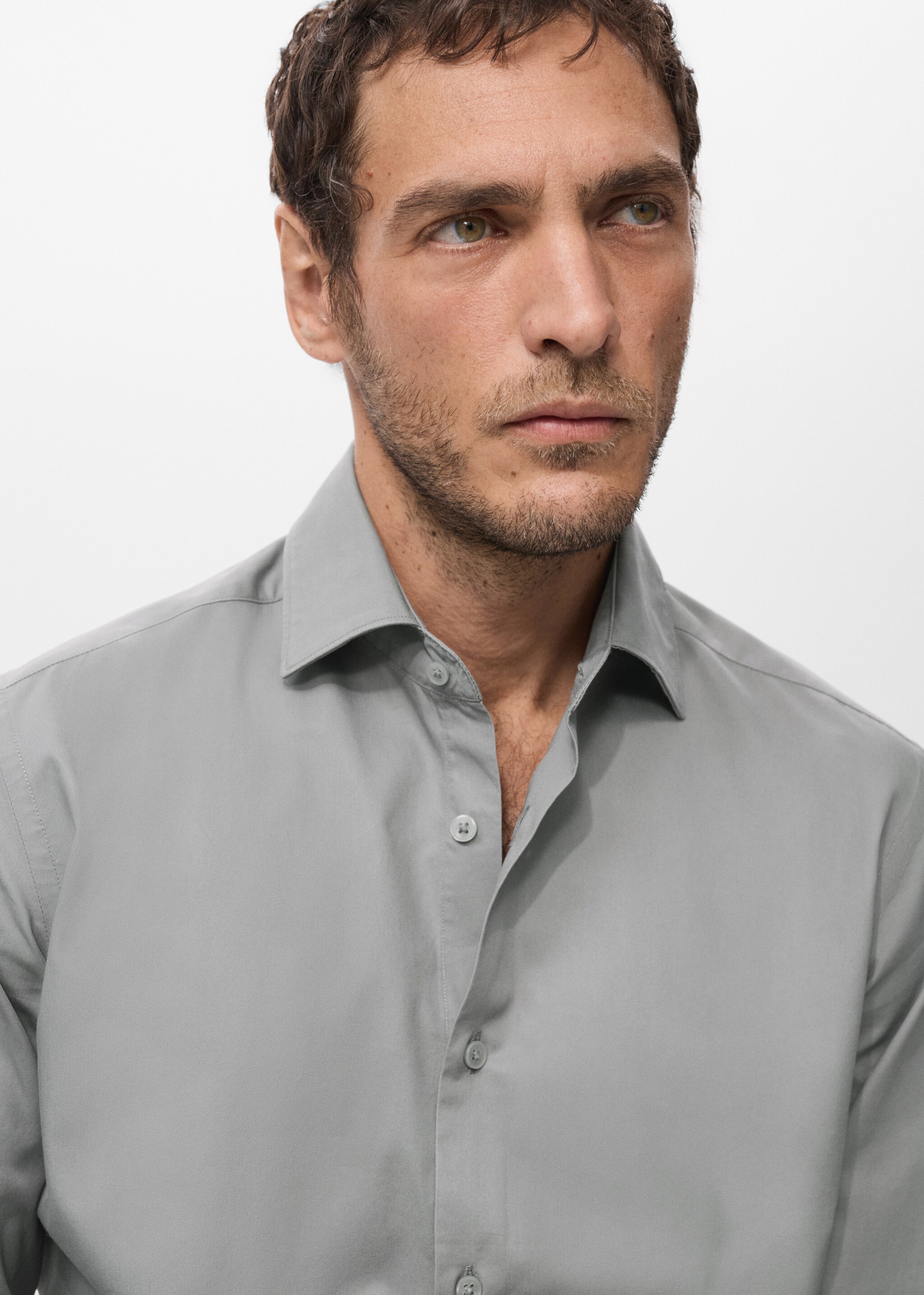Slim fit shirt cotton and lyocell - Details of the article 1, Grey. Ref: 17089213-00.