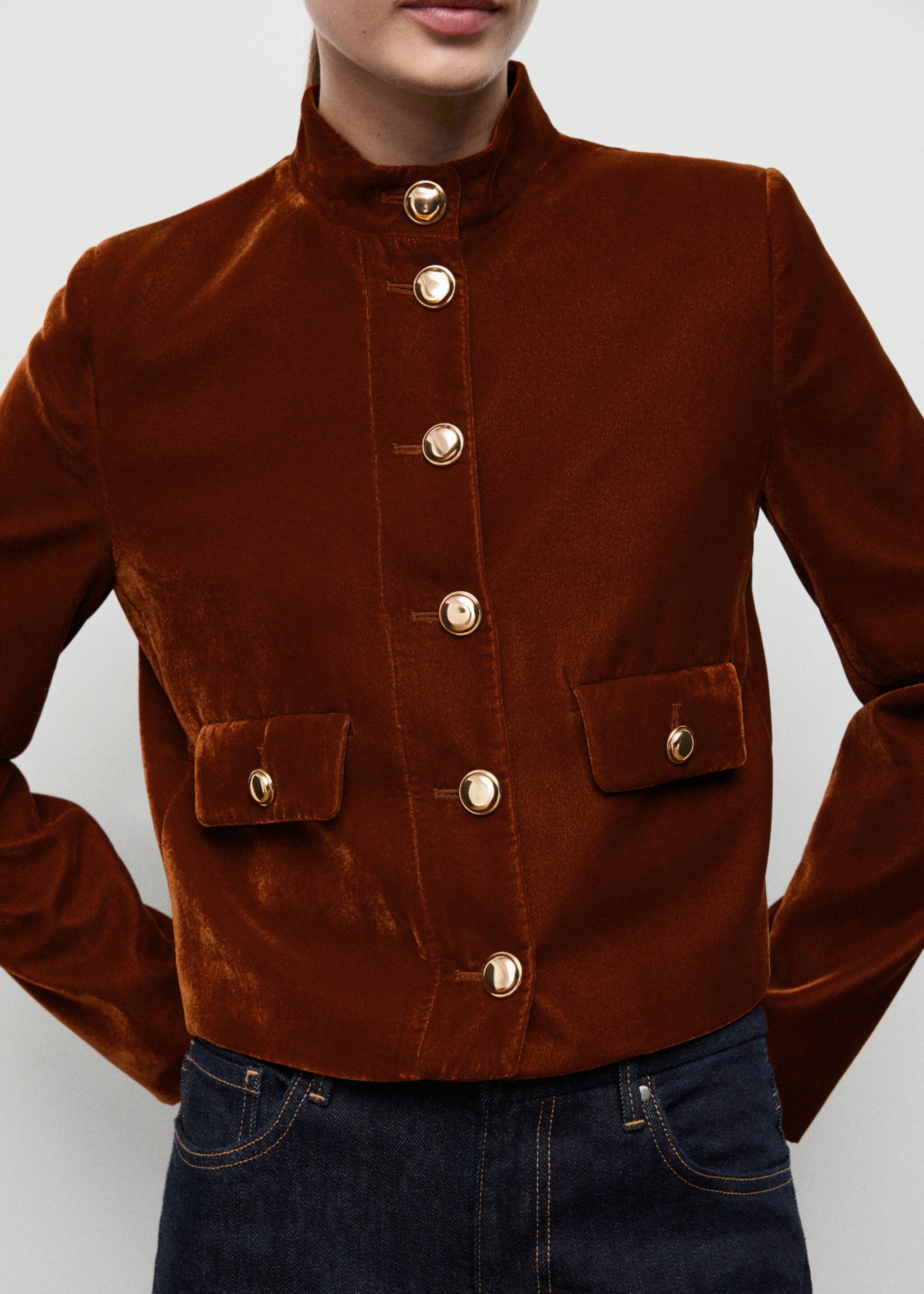 Velvet jacket with buttons - Medium plane, Burnt Orange. Ref: 17089406-00.