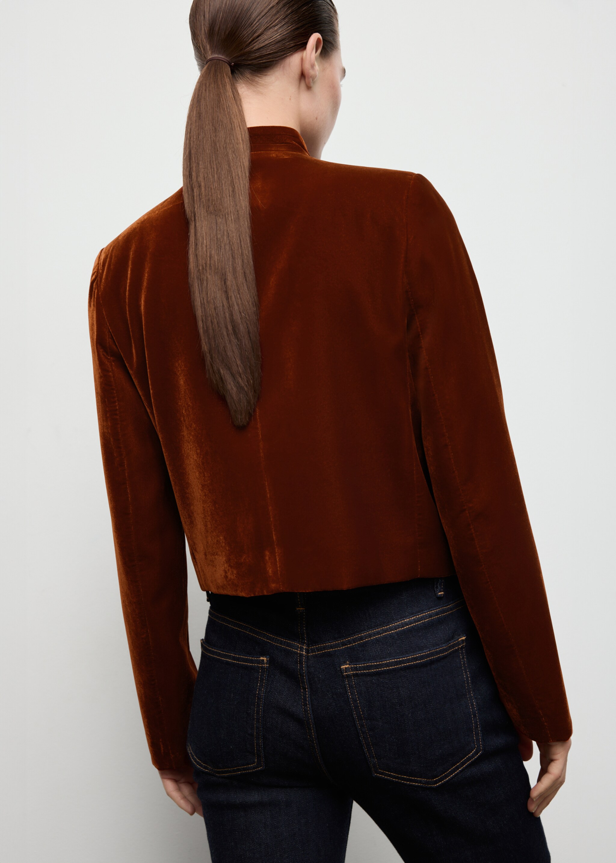 Velvet jacket with buttons - Reverse of the article, Burnt Orange. Ref: 17089406-00.