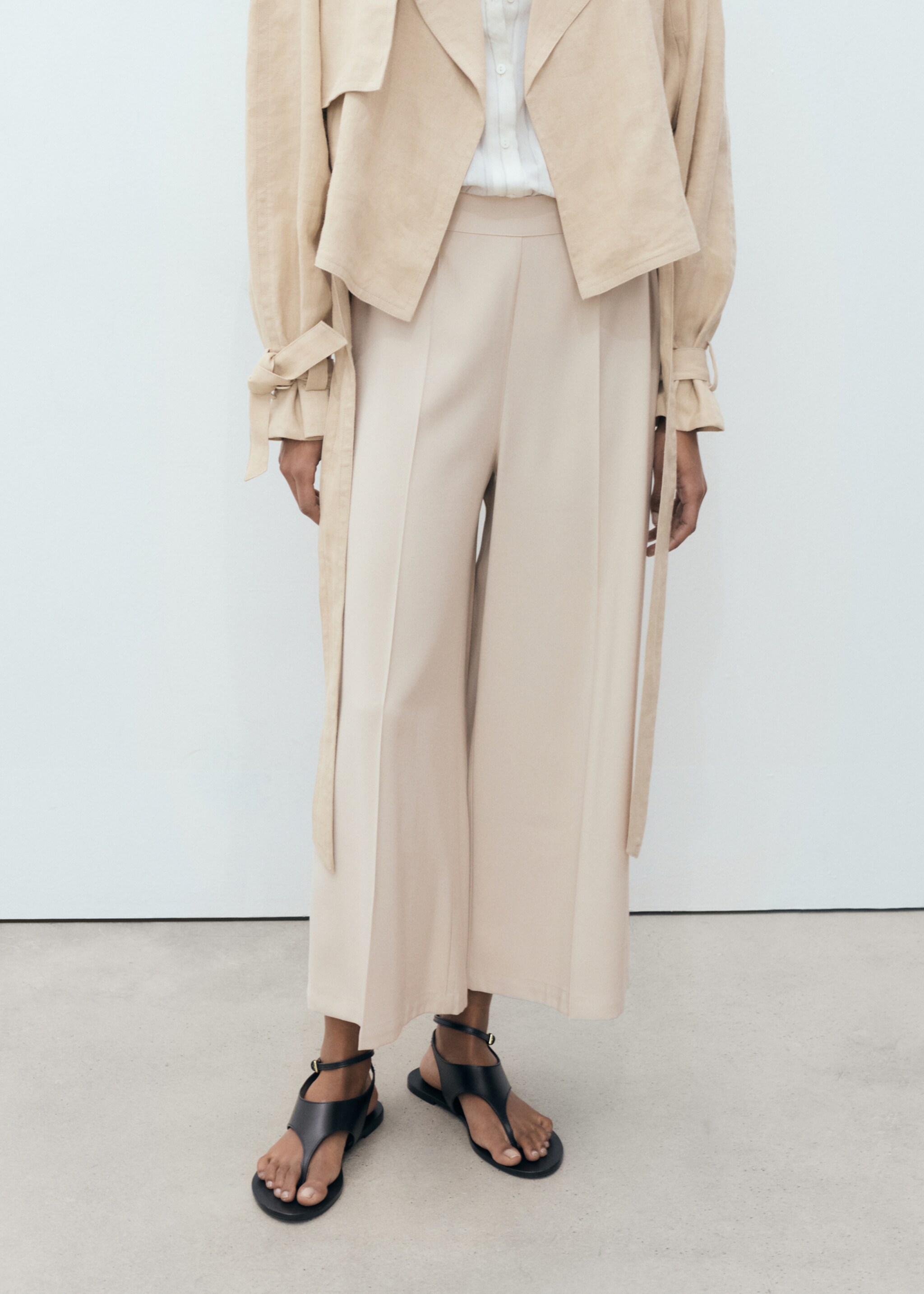 Flowy palazzo trousers - Medium plane, Beige. Ref: 17091129-00.