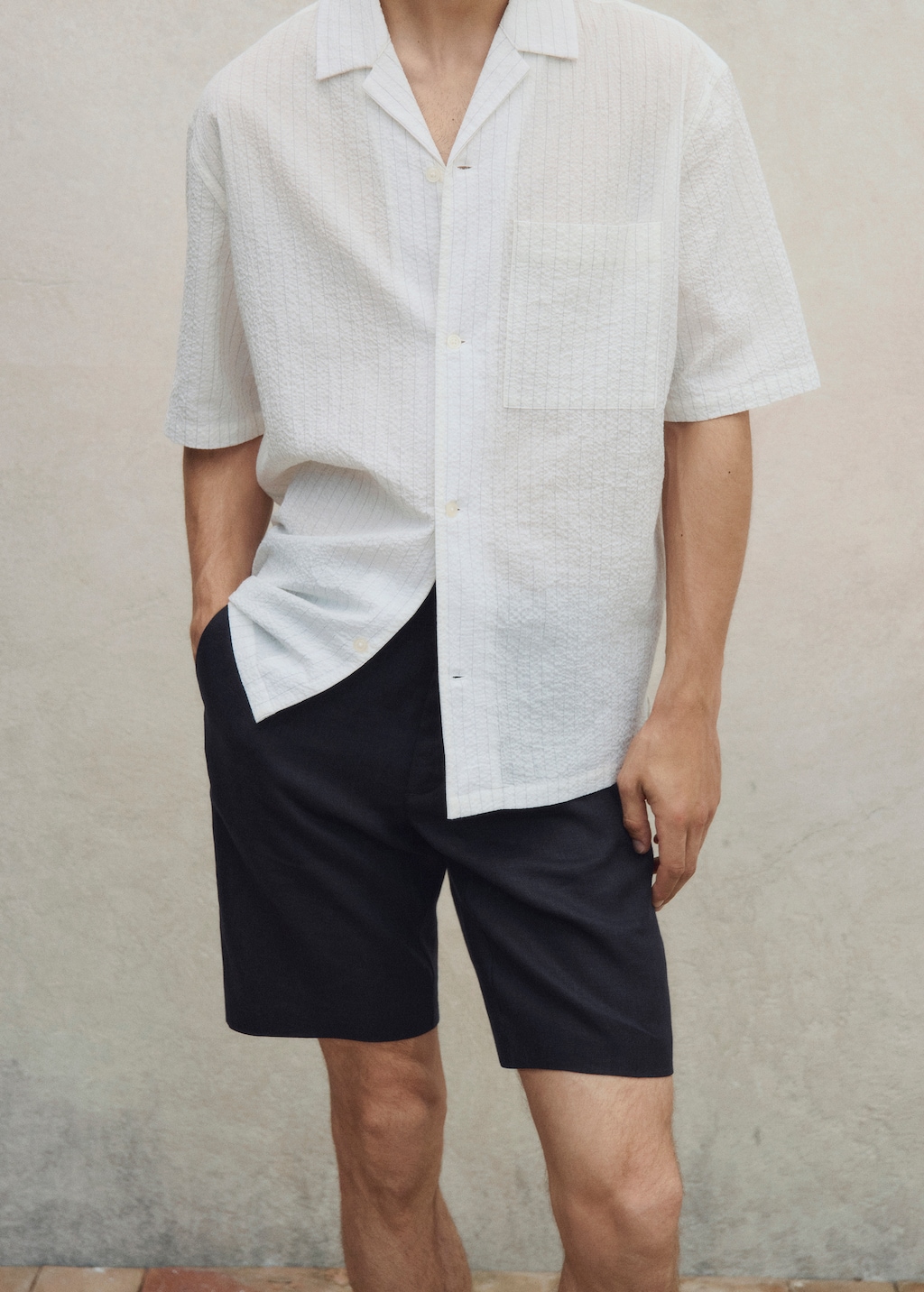 Wrinkled-effect pinstripe shirt