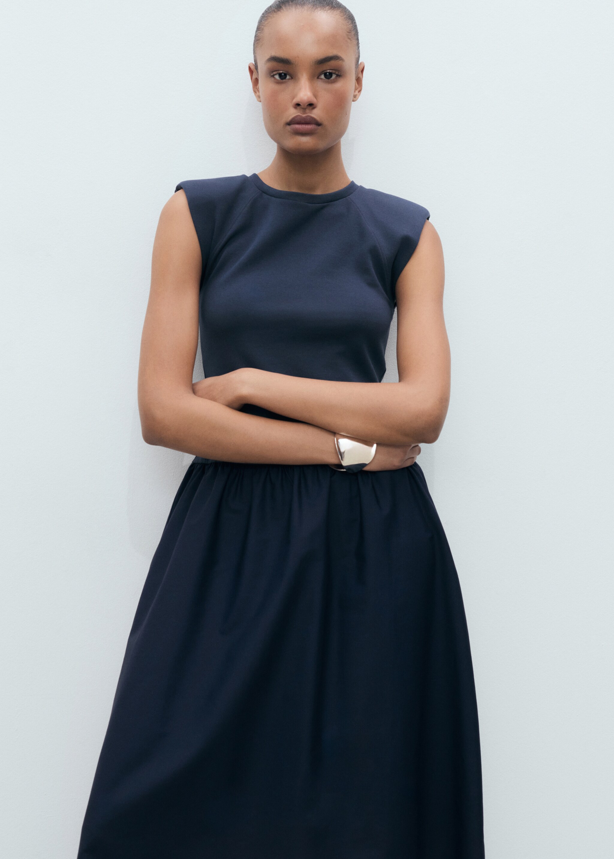 Combined fabric midi-dress - Details of the article 2