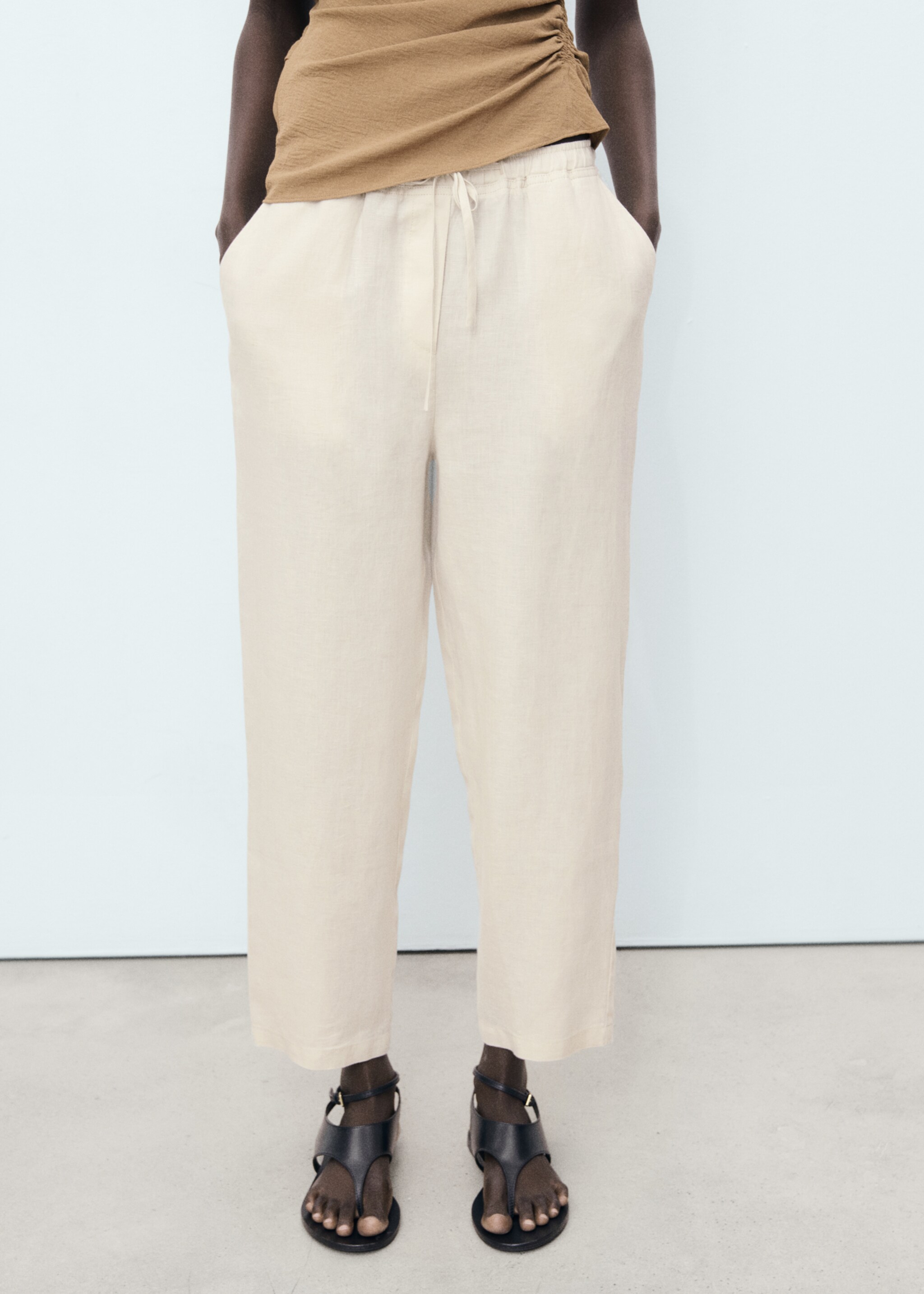 Linen trousers with drawstring - Medium plane