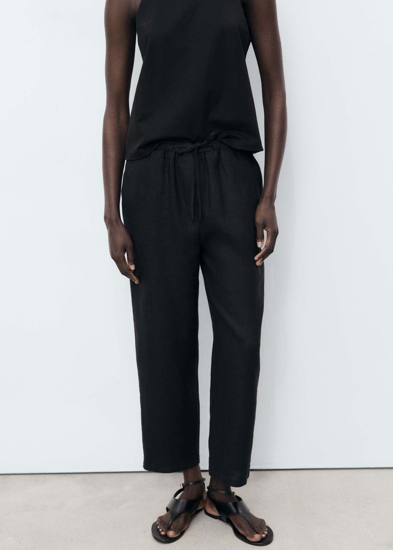 Linen trousers with drawstring - Medium plane