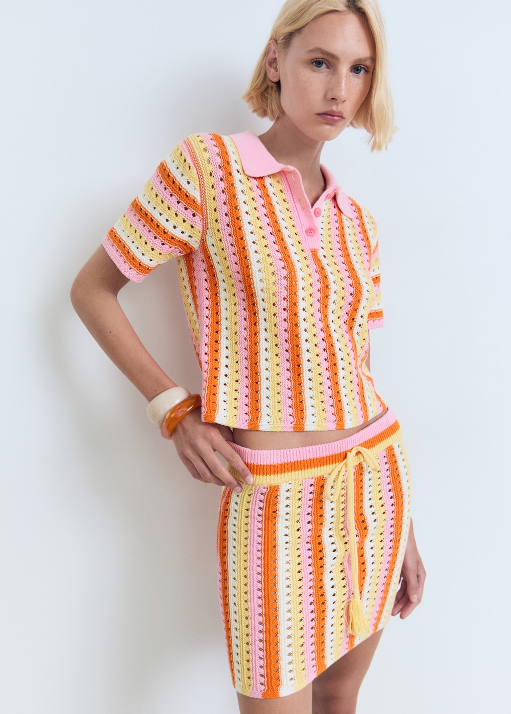 Two-tone striped crochet skirt