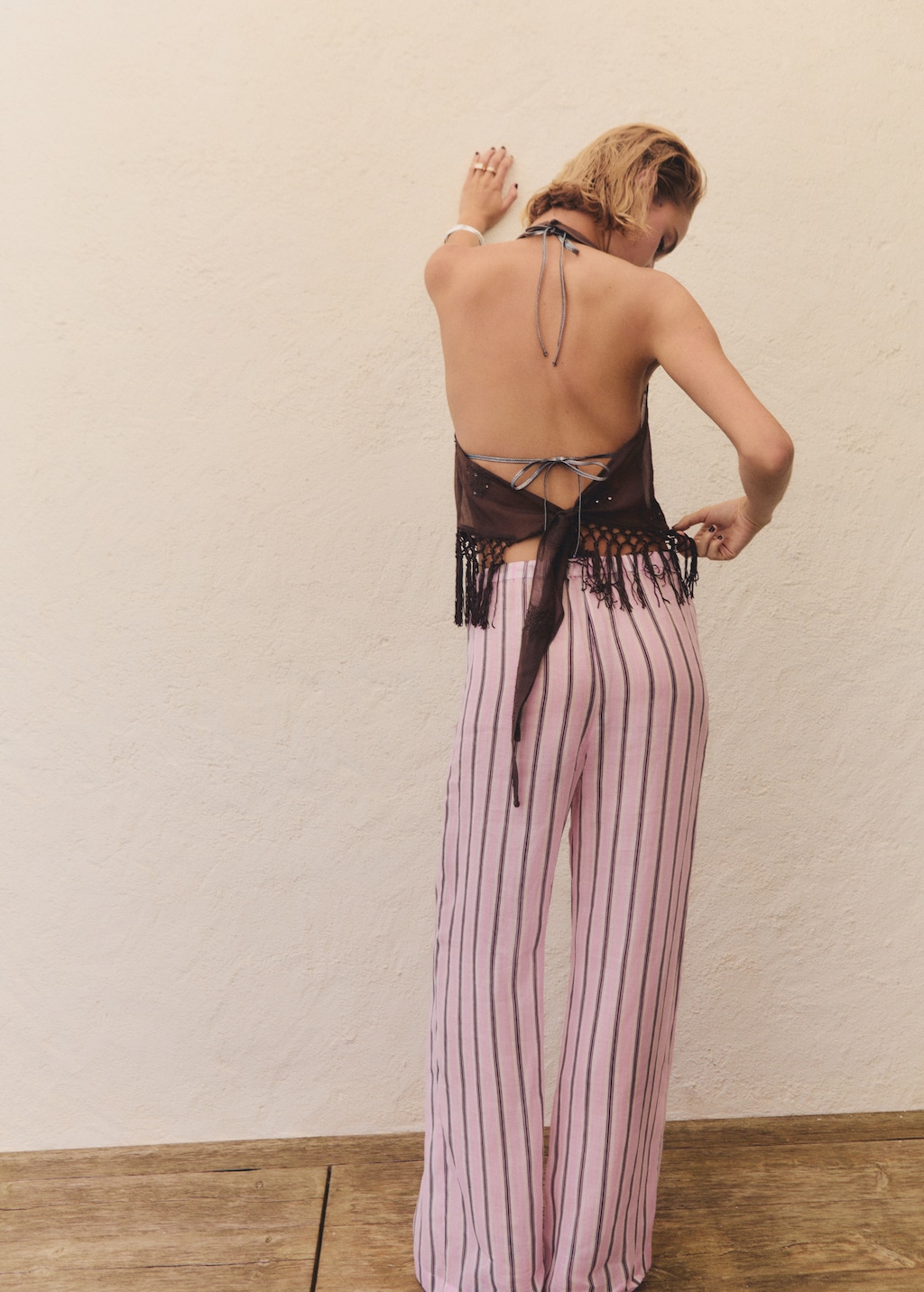 Striped ramie pants