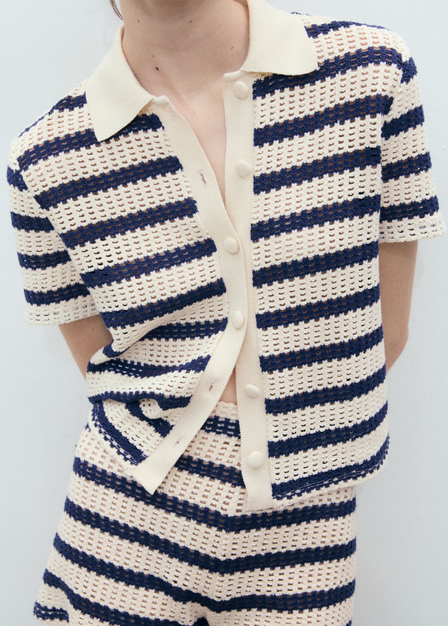 Short sleeve striped cardigan - Medium plane