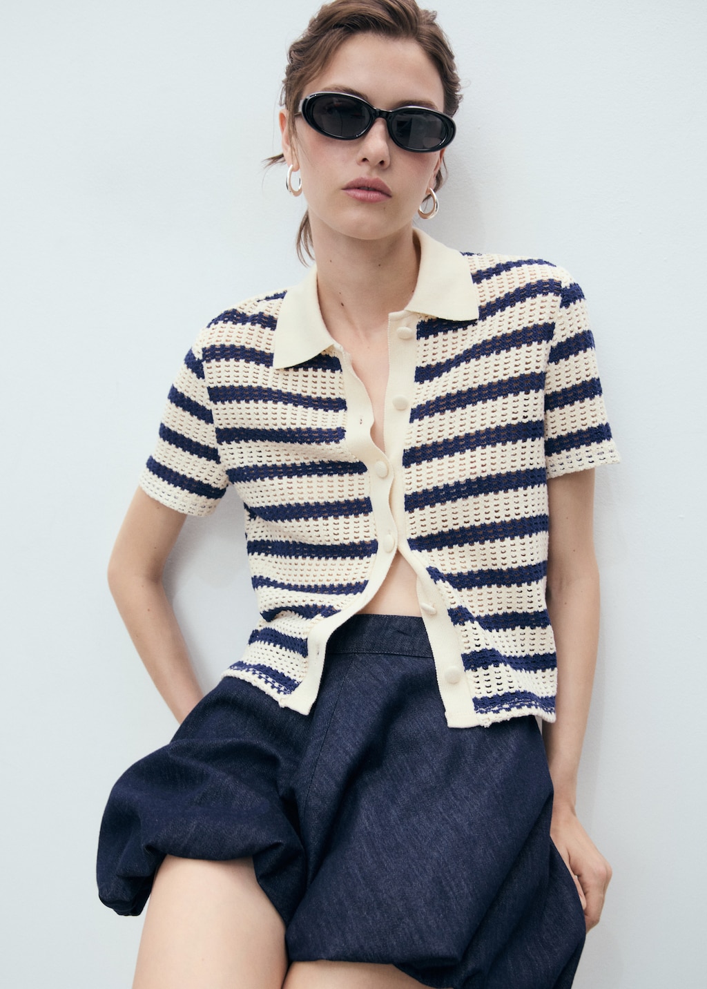 Short-sleeved striped cardigan