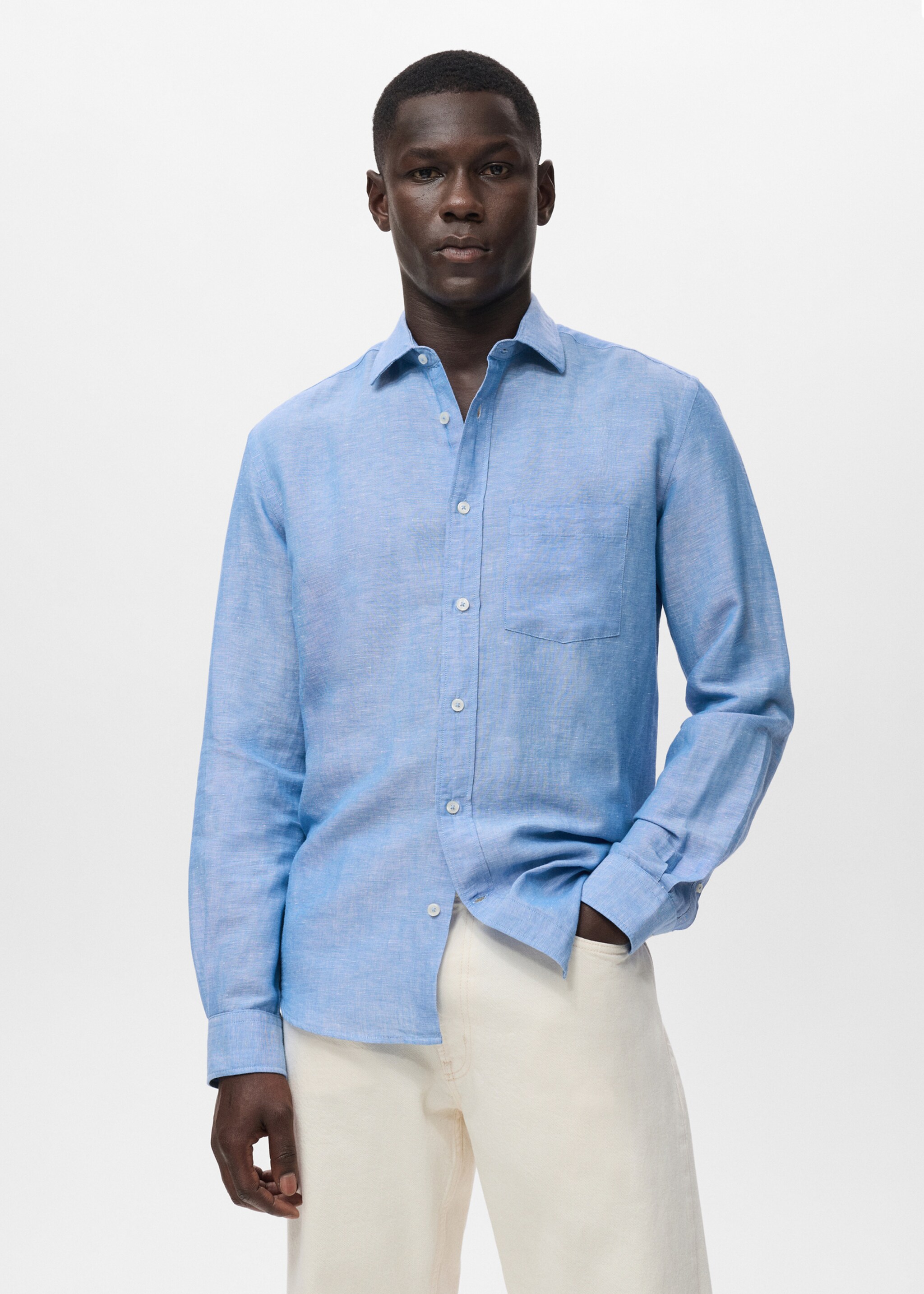 Pocket linen shirt - Medium plane, Indigo Blue. Ref: 17091247-00.