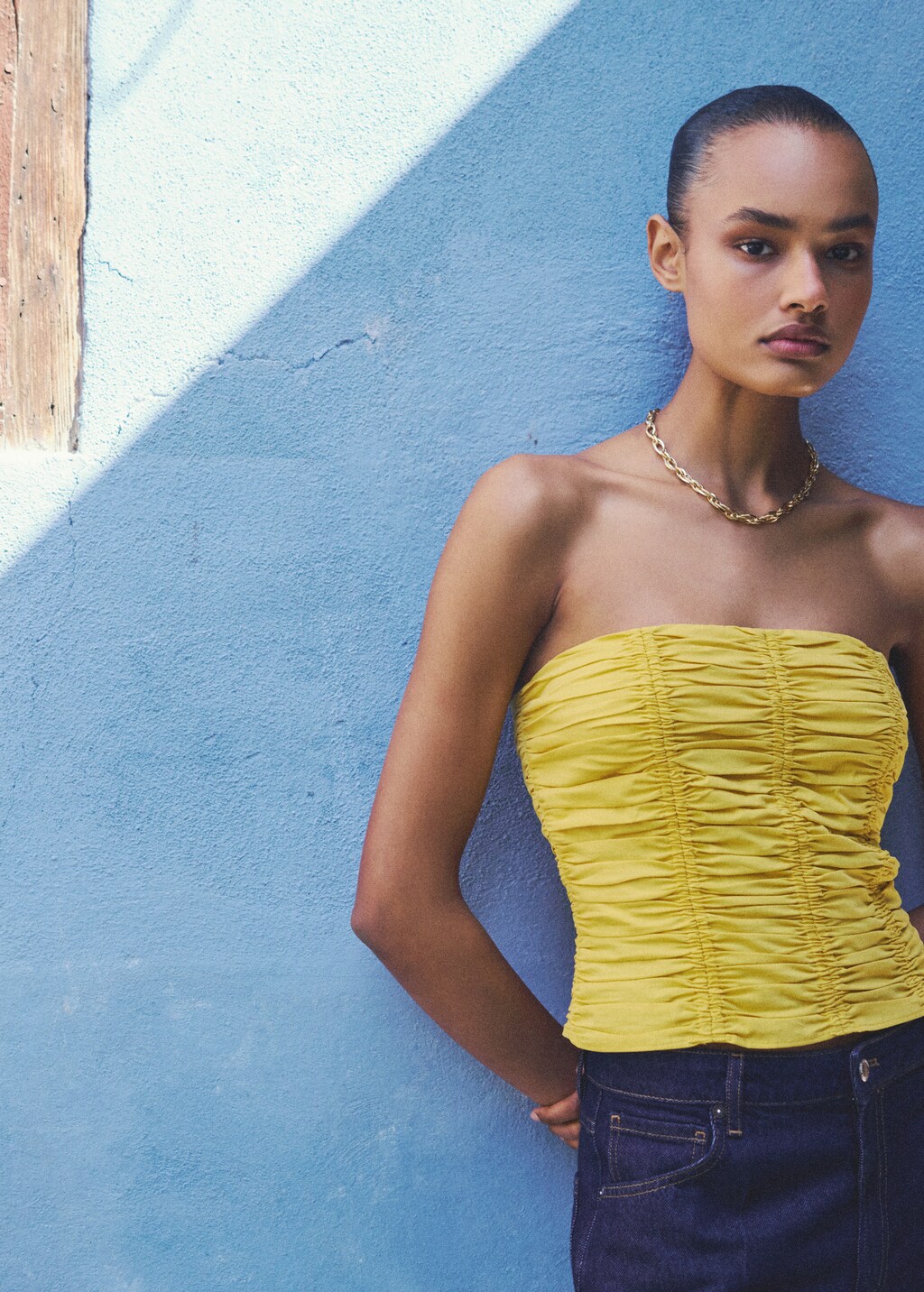 Ruched strapless top