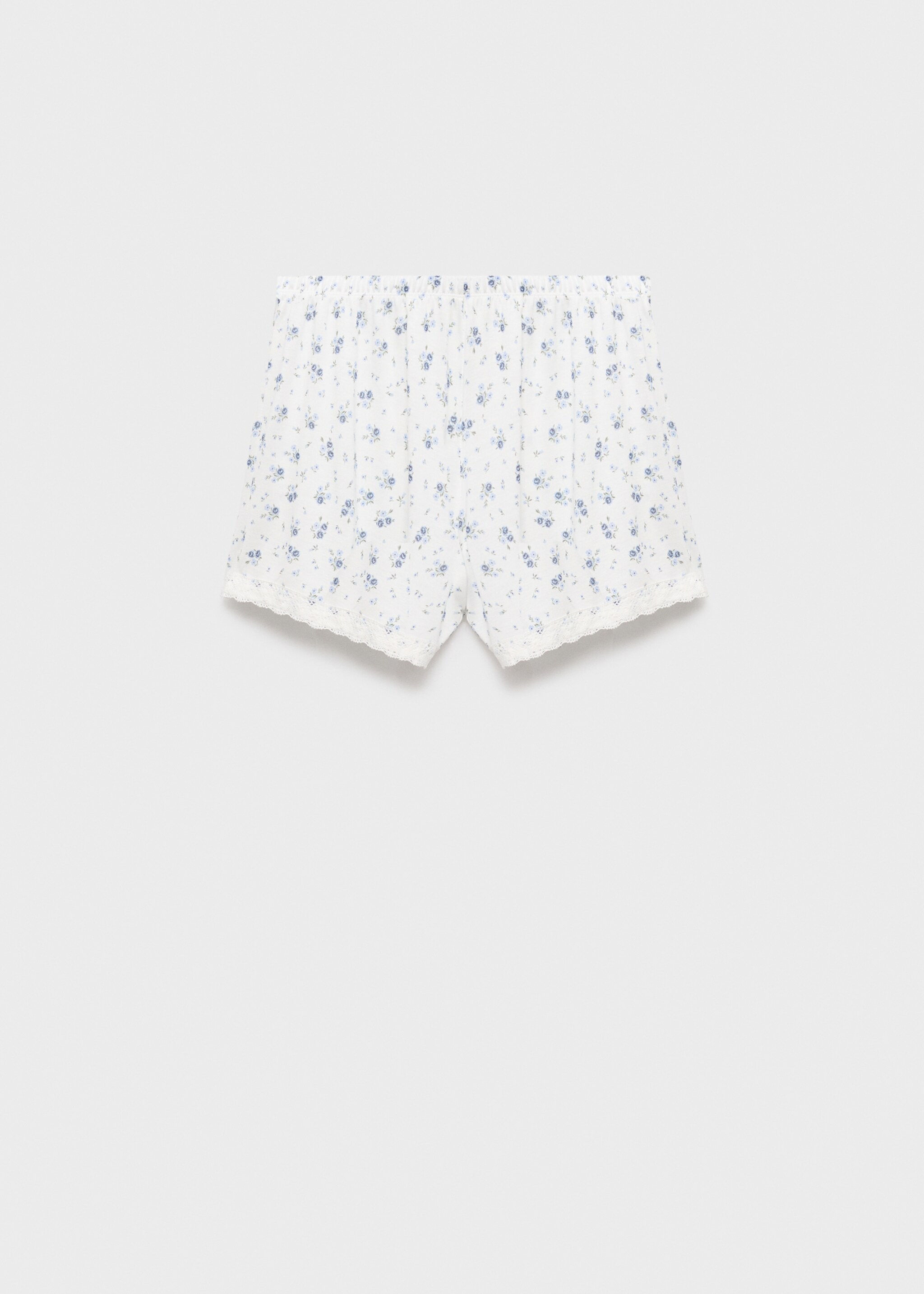 Floral-print pyjama shorts with lace trim - Article without model, White. Ref: 17091523-00.
