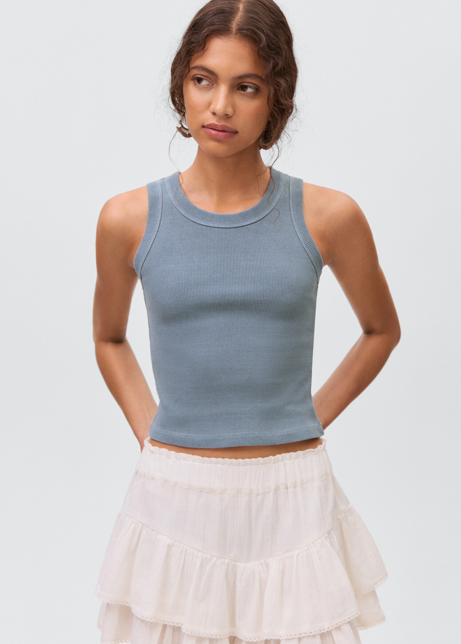 Ribbed cotton-blend top - Medium plane