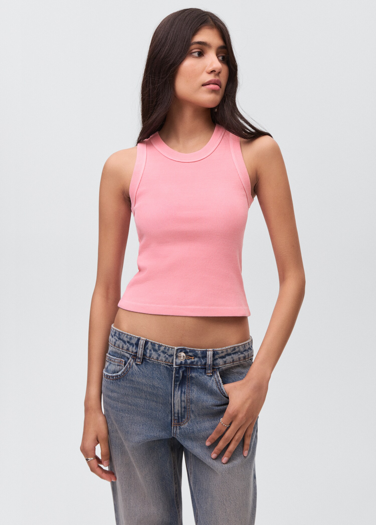 Ribbed cotton-blend top - Medium plane