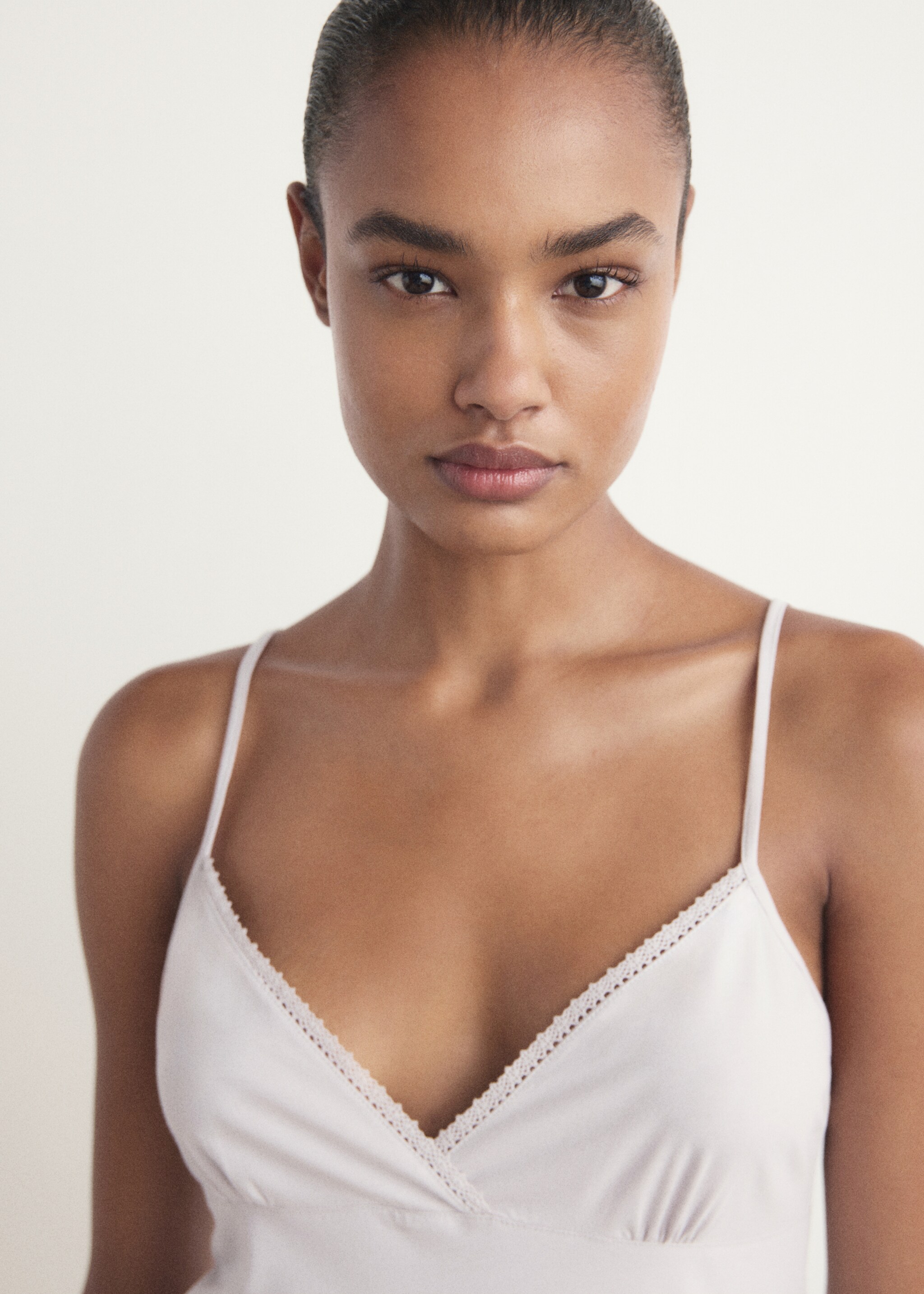 Fluid cotton nightdress with lace detailing - Details of the article 1, Light/Pastel Grey. Ref: 17091538-00.